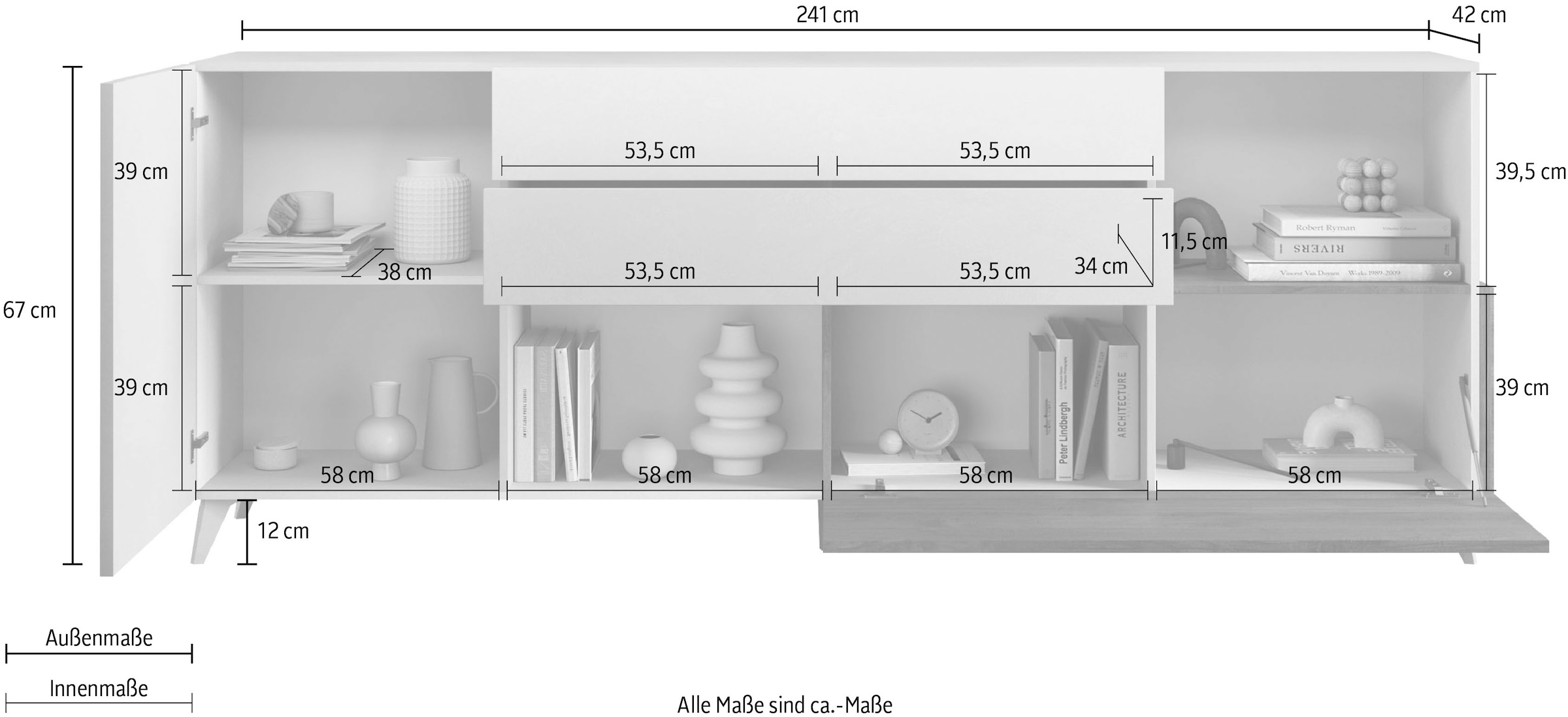 INOSIGN Sideboard »Monaco in Breite 241 cm, Anrichte mit Tür, Klappe und 2 Schubkästen«, Stauraumschrank – sanftes Schließen, edles Design, viel Platz