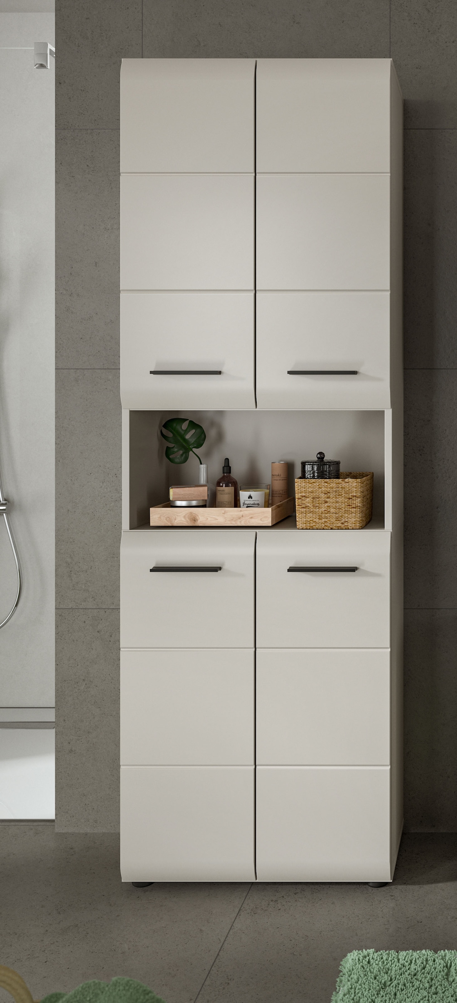 welltime Stauraumschrank »FLORENZ, TOPSELLER!, Höhe 185 cm, 4 oder 6 Türen, viel Stauraum« TOPSELLER!, 1 Stk. tlg. hochwertige MDF Front, Griff schwarz, Badschrank, Bad