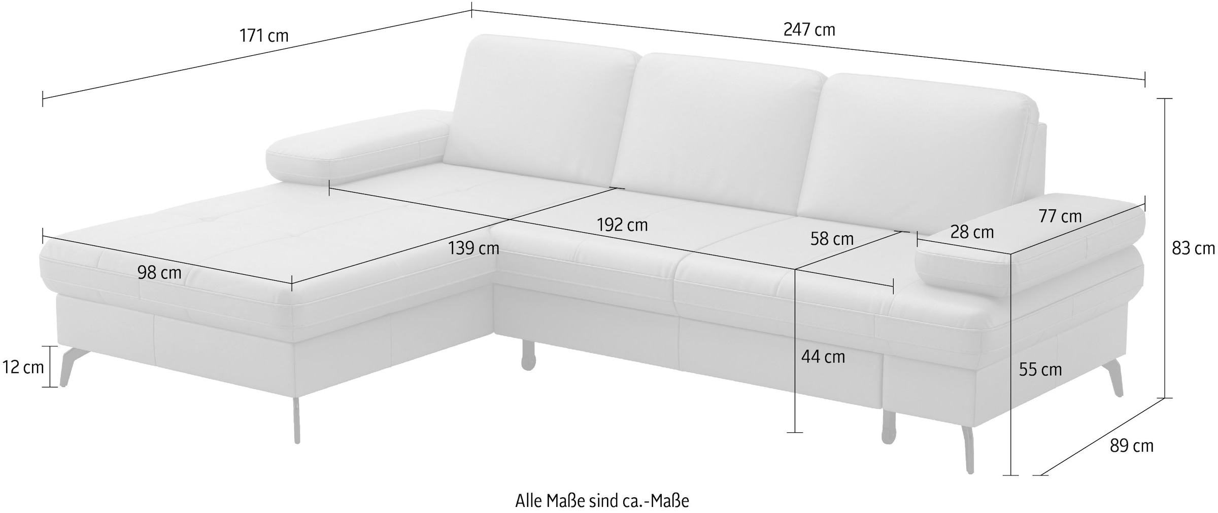 sit&more Ecksofa »Morris Jubi, Recamiere, Breite 247 cm« mit Armteilfunktion,, wahlweise mit Schlaffunktion