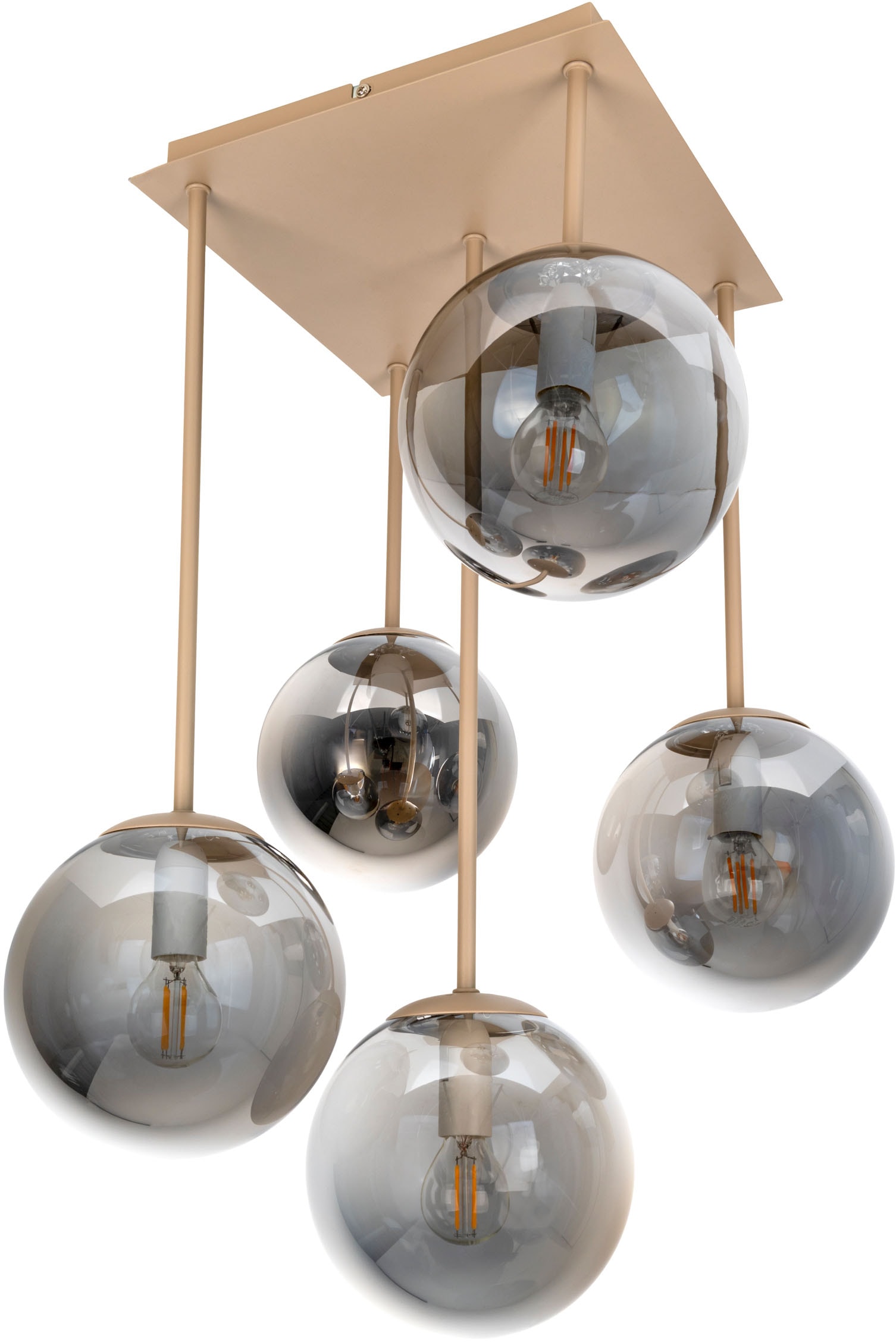 my home Pendelleuchte »Nymölla« E14 1 Stk. 5 Glaskugeln mit je 1x E14 exkl., Gestell eckig beige matt