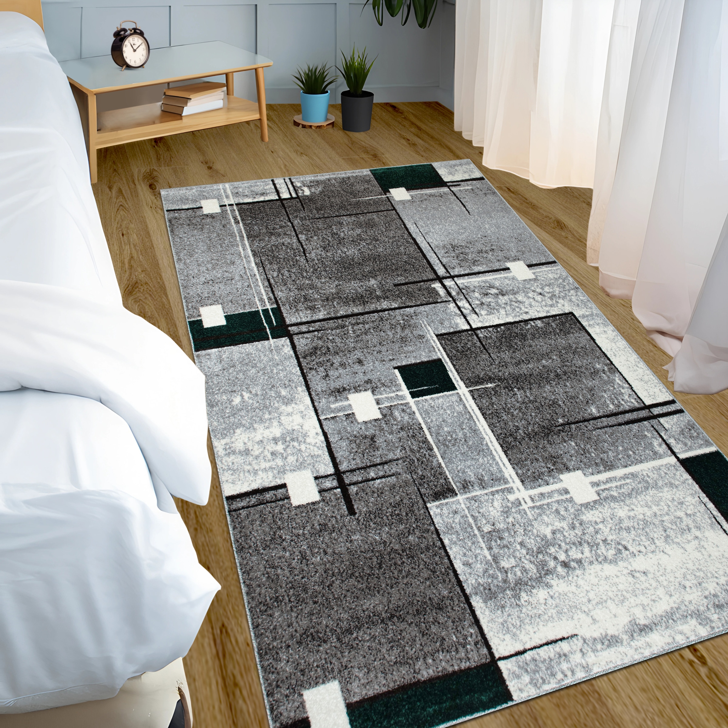 my home Teppich »Deblin« rechteckig 9 mm Höhe weicher Flor, Kurzflor, Karo-Design, modern, geometrisches Muster