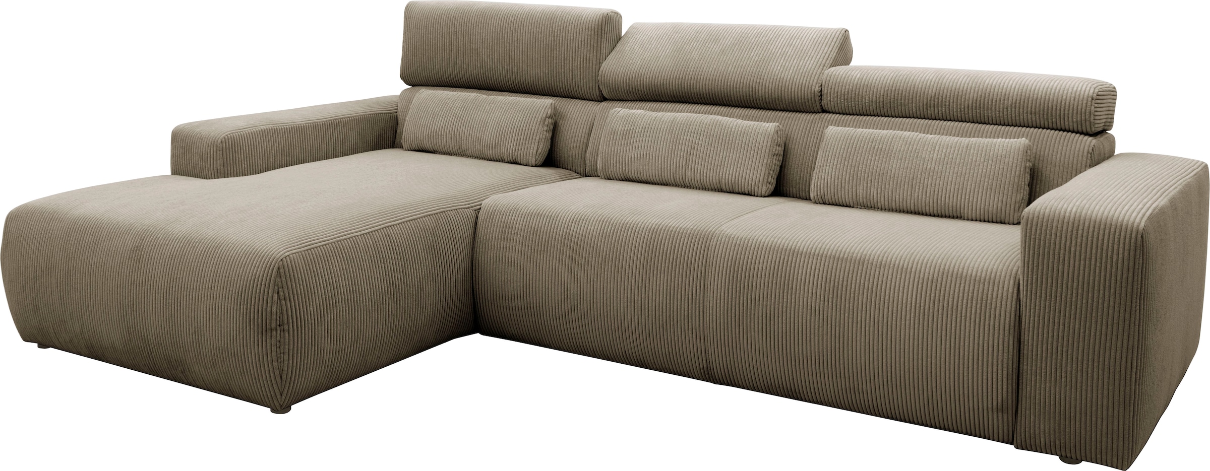 DOMO collection Ecksofa »Brandon B/T/H: 289/177/80 cm, whlw. mit Sitztiefenverstellung, L-Form«, mit Sitztiefenverstellung, Cord, schlamm