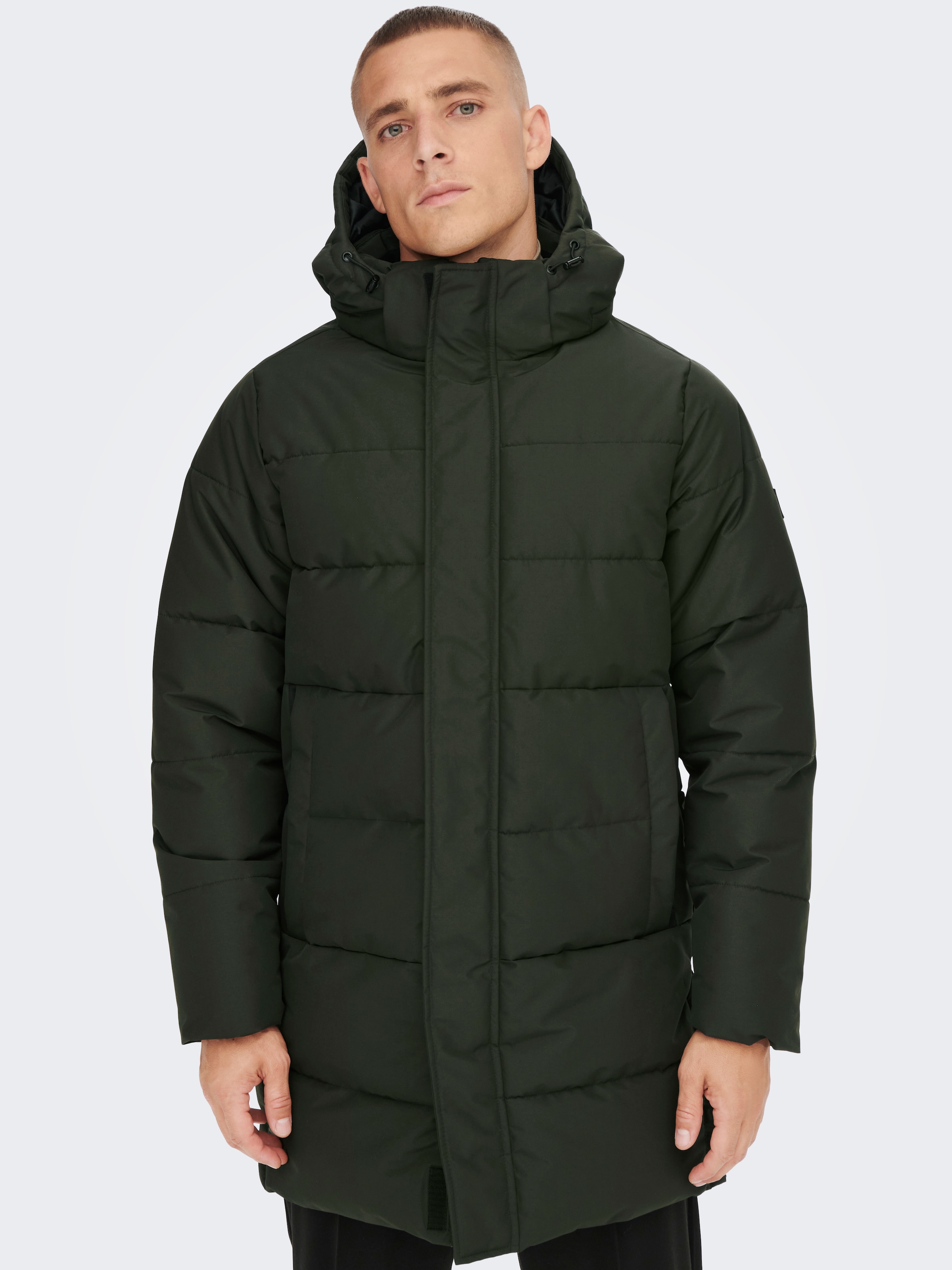 ONLY & SONS Steppjacke »ONSCARL LIFE LONG QUILTED COAT NOOS OTW« mit Kapuze