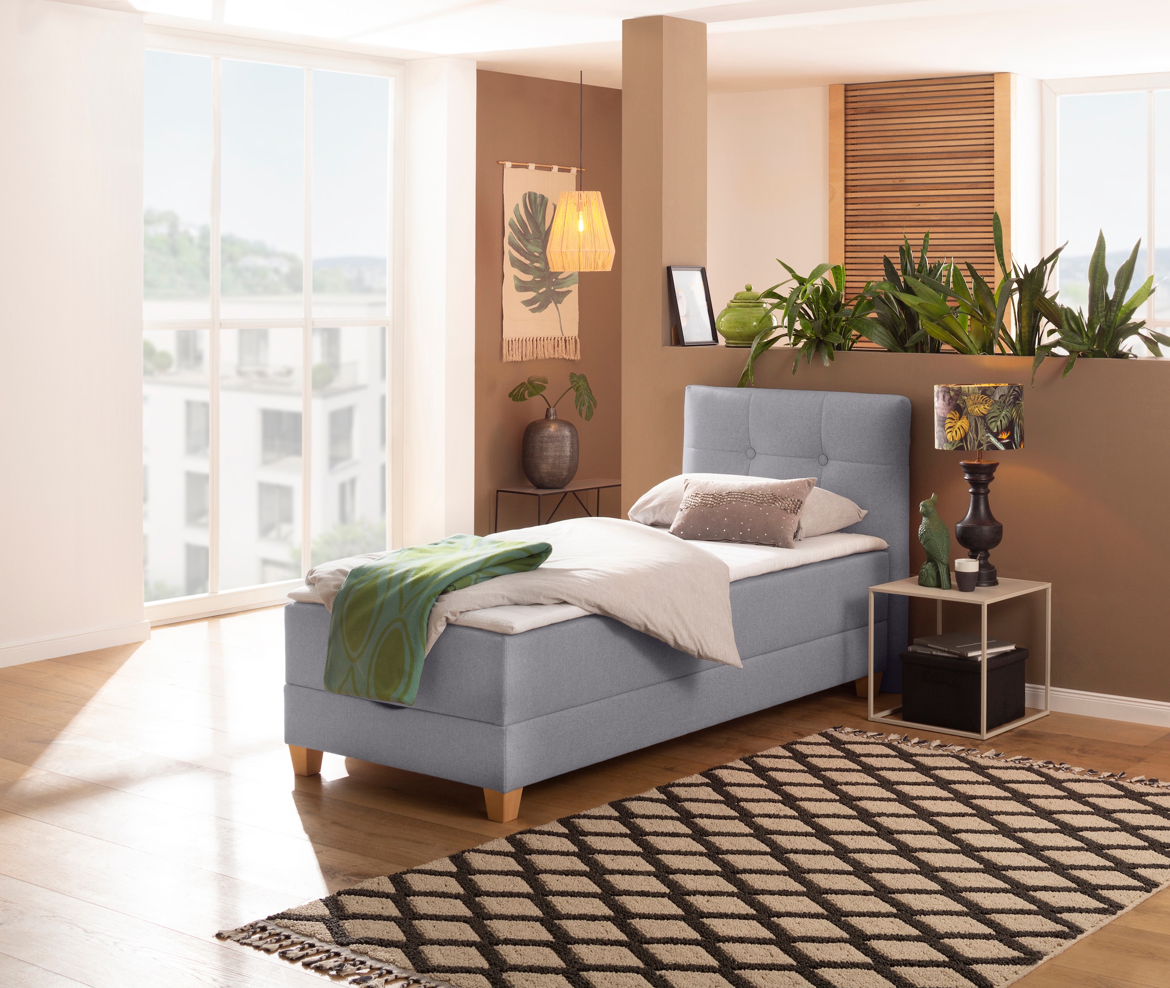 Home affaire, Boxbett »Lonrai« in H2, H3 & H4 und XXL - Überlänge 220cm wählbar, inkl. Topper, grau, Struktur (100% Polyester), grau