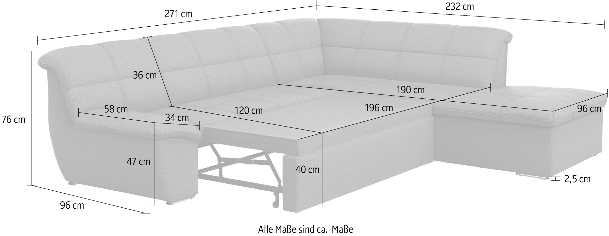 DOMO collection Ecksofa »Splash, aktuelle Sitz- und Rückensteppung, Materialmix, L-Form«, wahlweise mit Bettfunktion