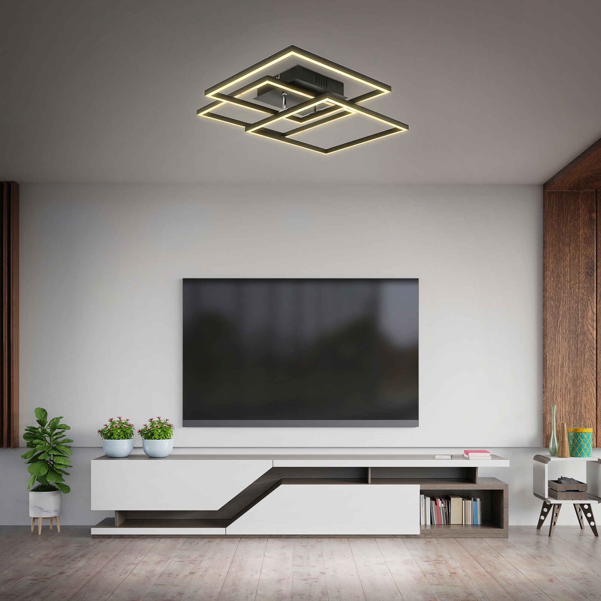 B.K.Licht LED Deckenleuchte »BK_FR1505 LED Deckenlampe, Frame, Schwenkbar, Schwarz«, 1 flammig, Leuchtmittel LED-Modul | LED fest integriert, 3-flammig, 3000 K warmweißes Licht, 568x568x95 mm (LxBxH)