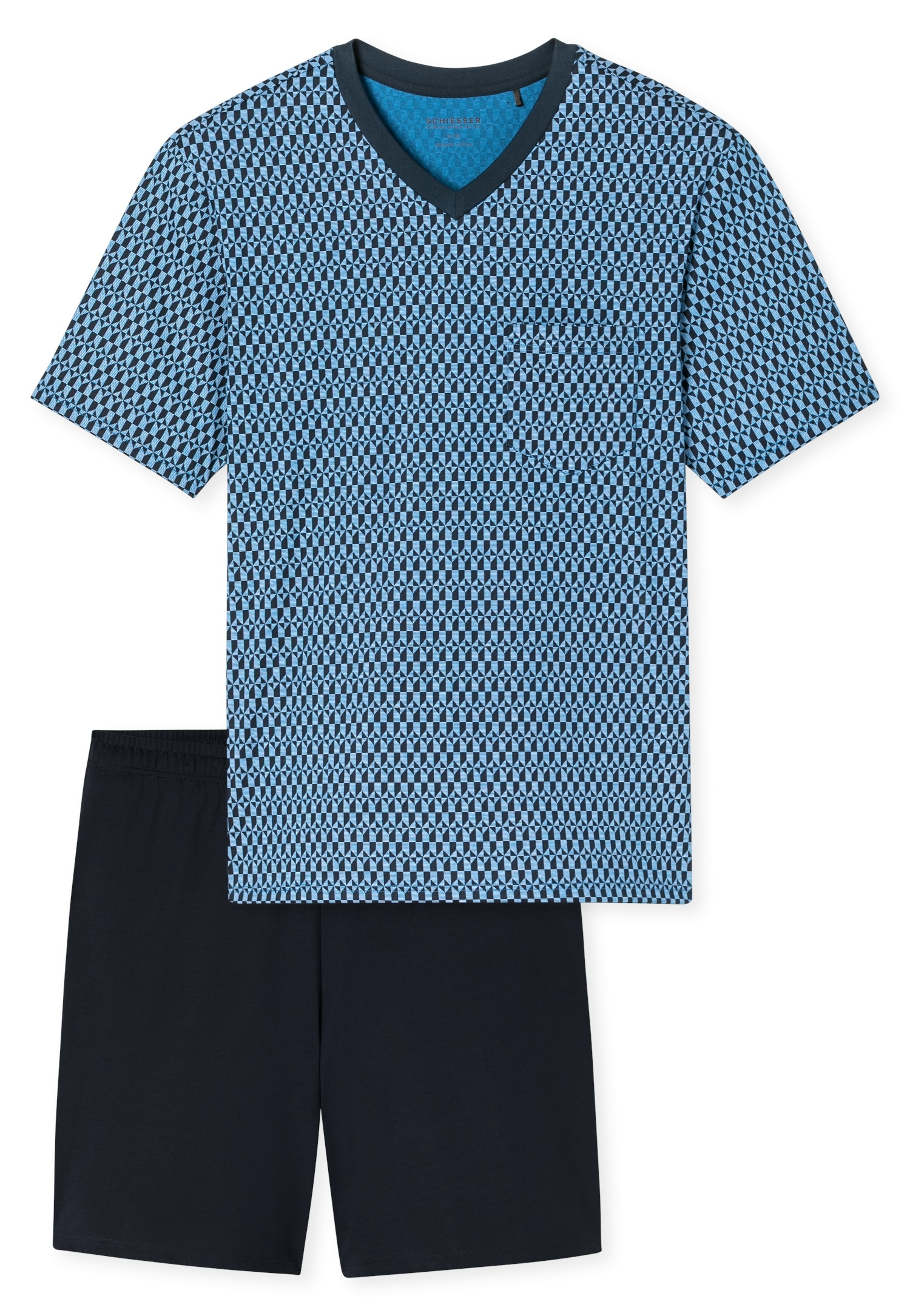 Schiesser Shorty »Comfort Nightwear« 2 tlg. mit klassischem Karo-Muster, V-Ausschnitt und aufgesetzter Brusttasche