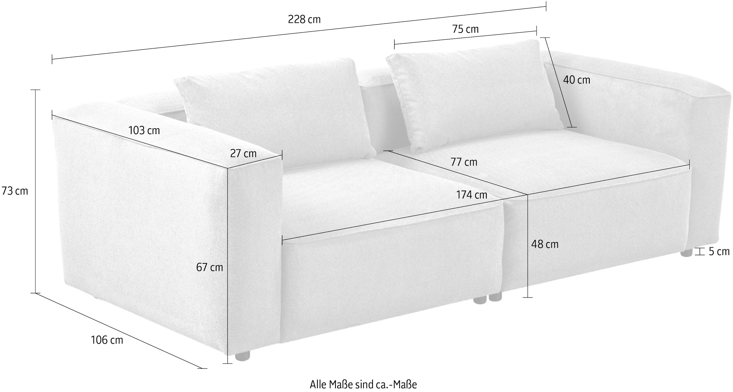 Home affaire 3-Sitzer »Tvinnet« Breite 228 cm, extra tiefe Sitzfläche, kubisches Sitzvergnügen