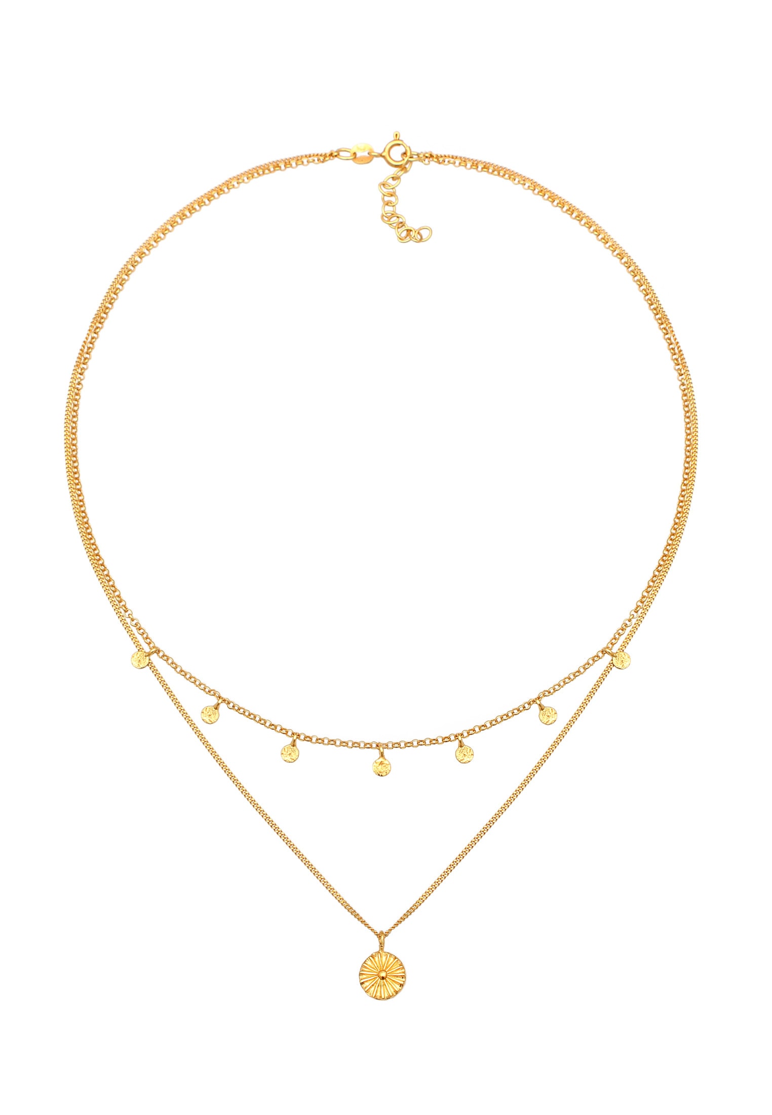 Elli Silberkette »Halskette Layer Plättchen Disc Sonne 925 Silber«