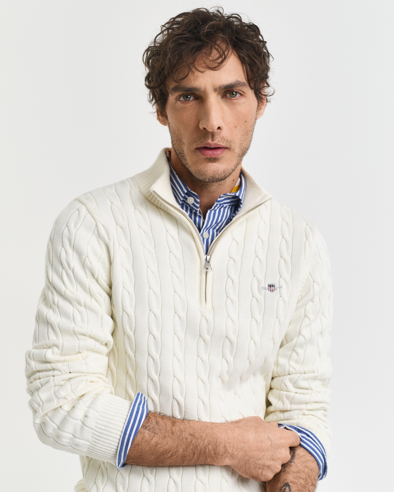 Gant Strickpullover »COTTON CABLE HALF ZIP« Mit Rundhalsausschnitt