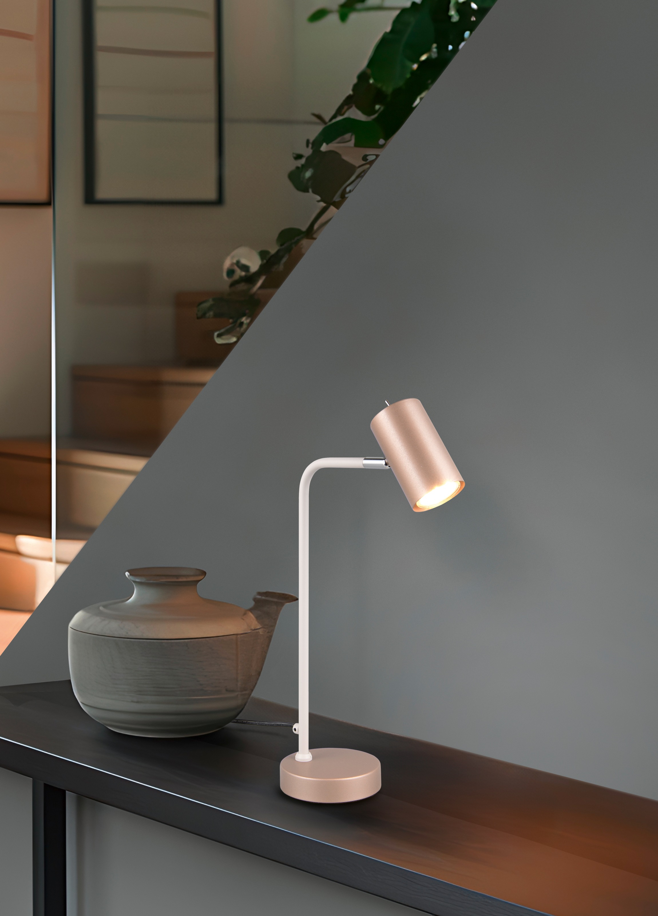 TRIO Leuchten Schreibtischlampe »MARLEY, exkl. 1x GU10 max 5W, Tischleuchte Höhe 45cm« GU10 1 Stk. warmweiß - kaltweiß mit Kippschalter, Leuchtenkopf schwenkbar, 150cm Anschlusskabel