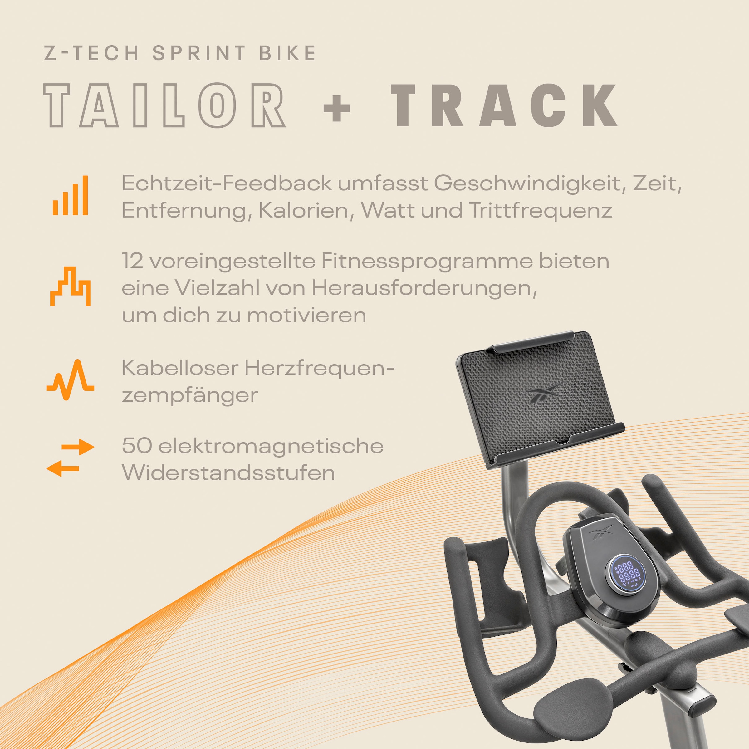 Reebok Speedbike »Z-Tech Speedbike«, (mit Tablet-Halterung), Schwungmasse ca. 9,95 kg, 50 Widerstandsstufen