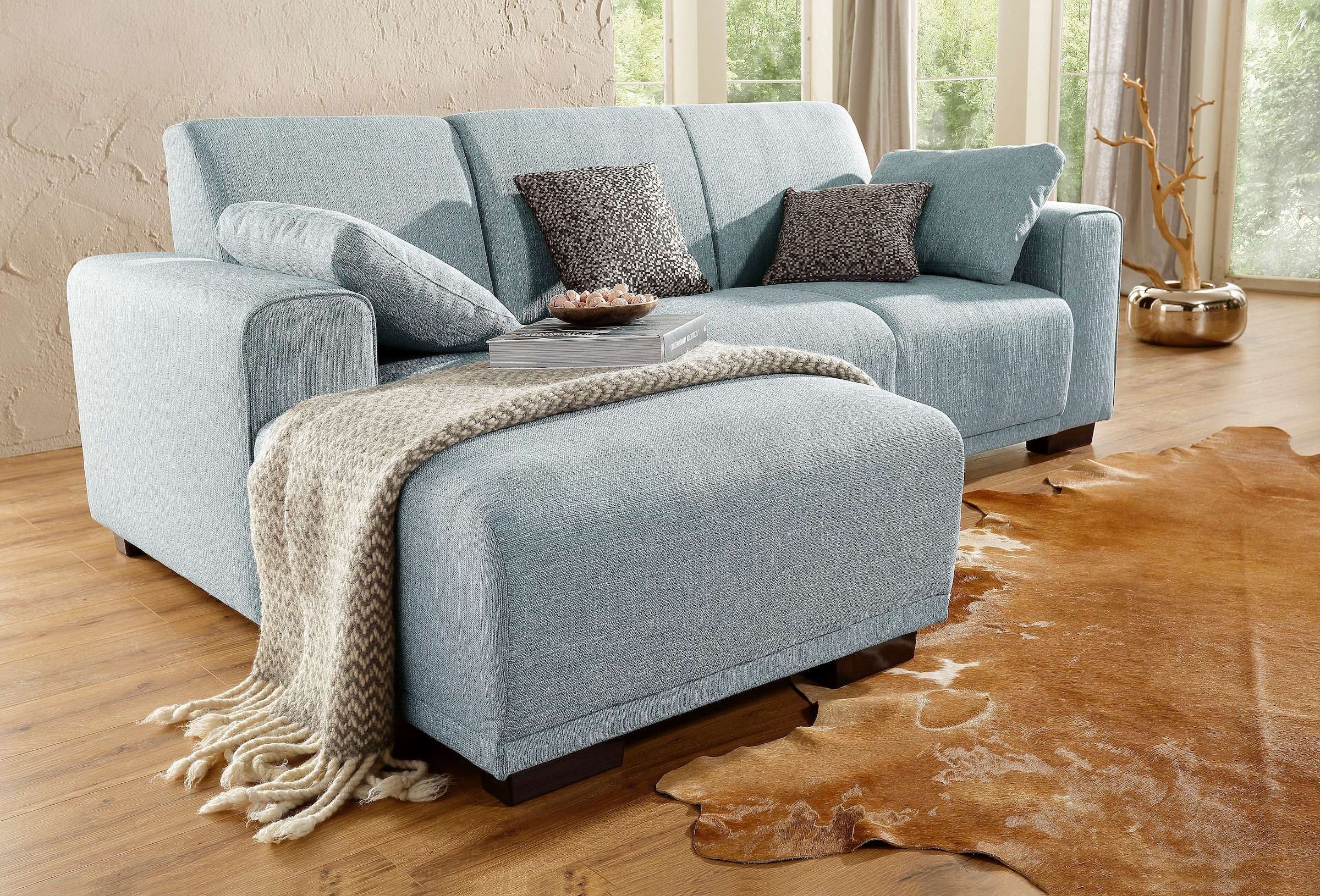 Home affaire Ecksofa »BORNHOLM L-Form mit Recamiere, Maße B/T/H: 234/162/85 cm«, Recamiere links oder rechts bestellbar, Wellenfederung, inkl. 2 Kissen