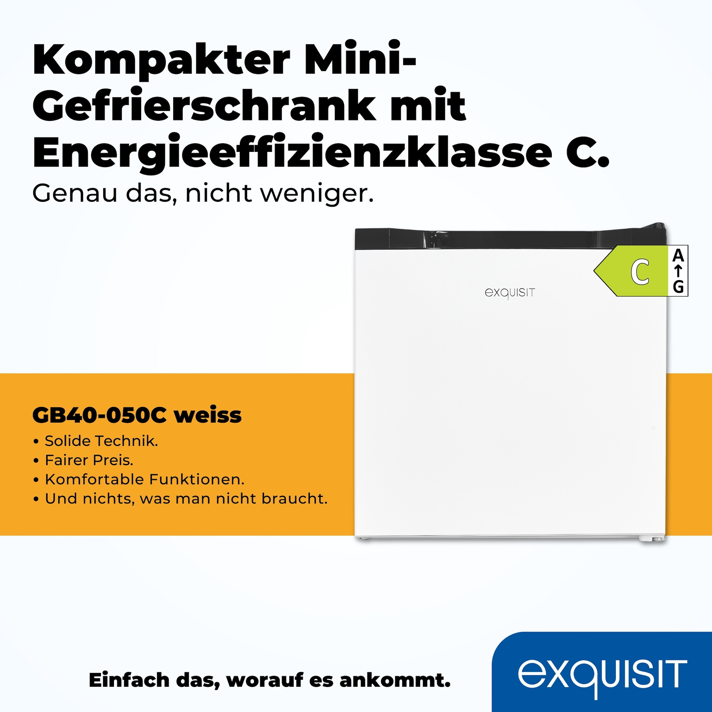 exquisit Gefrierschrank »GB40-050C weiss« 49,5 cm hoch 47,5 cm breit Kompakt & leise |Thermostat für Temperaturwahl | 4 Sterne Gefrieren
