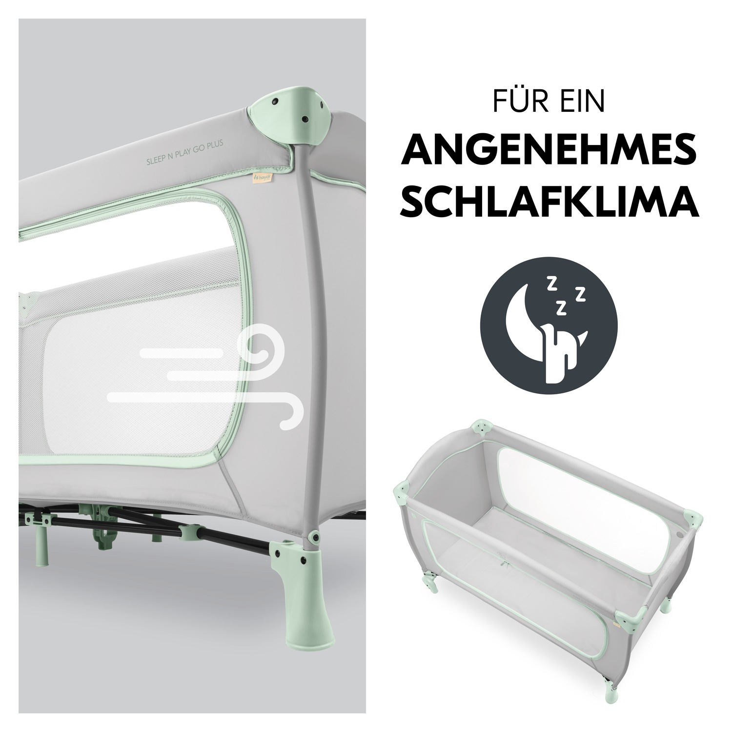 Hauck Baby-Reisebett »Sleep N Play Go Plus, Dusty Mint«, mit integrierten Rädern; Vorderausstieg