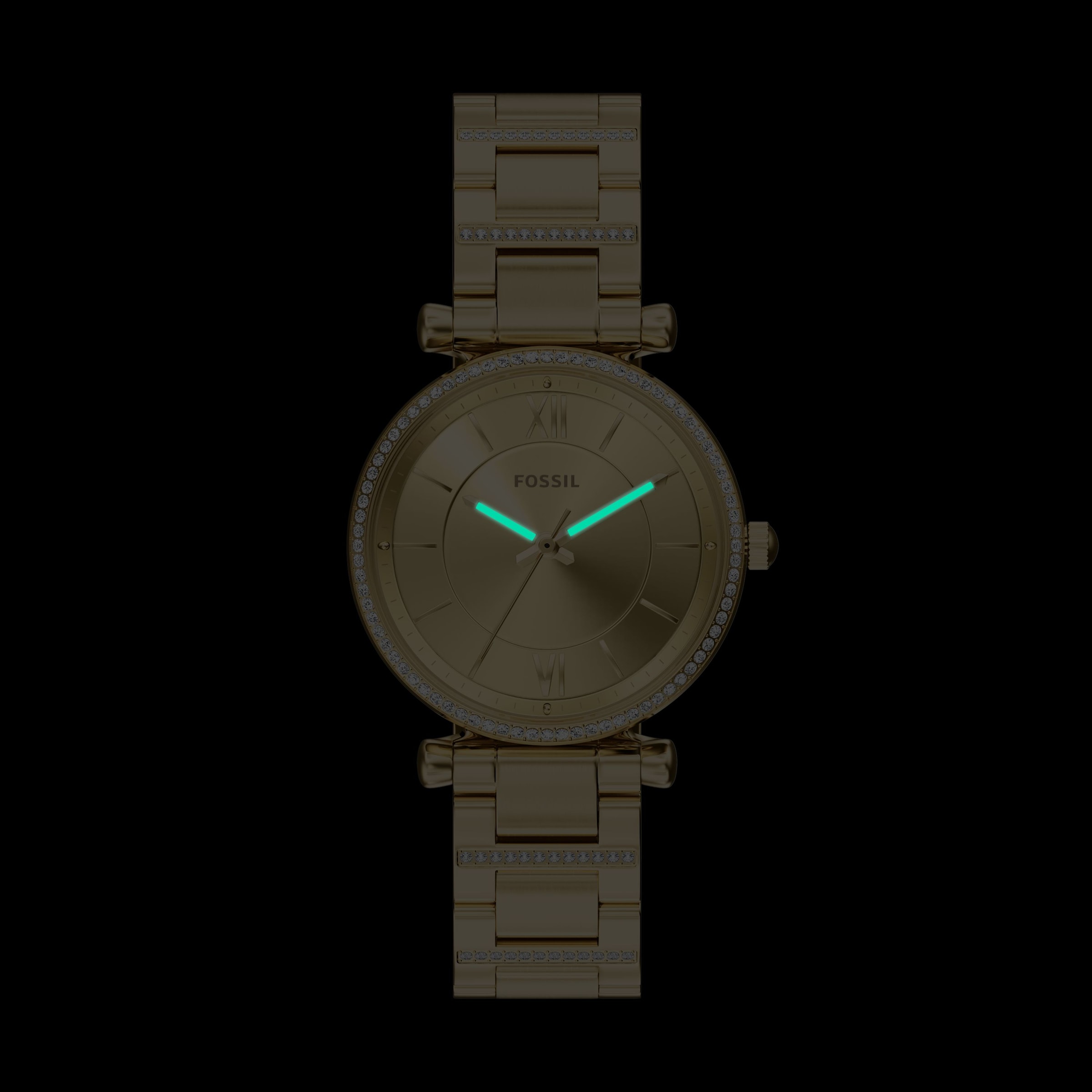 Fossil Quarzuhr »Carlie« Armbanduhr, Damenuhr, Edelstahlarmband, analog, Glassteine