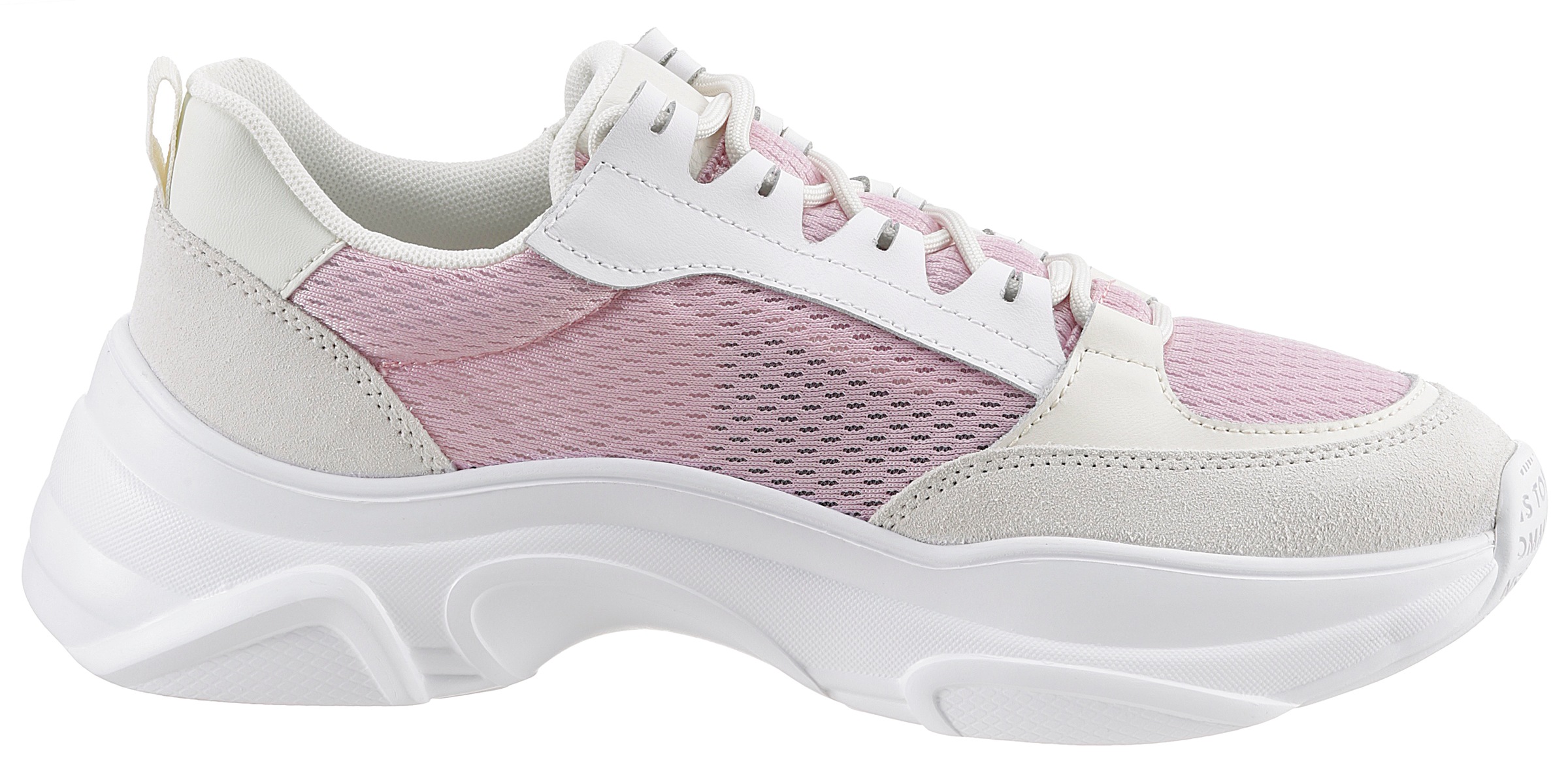 Modischer Sneaker mit besonderer Sohle und Material Mix - pink