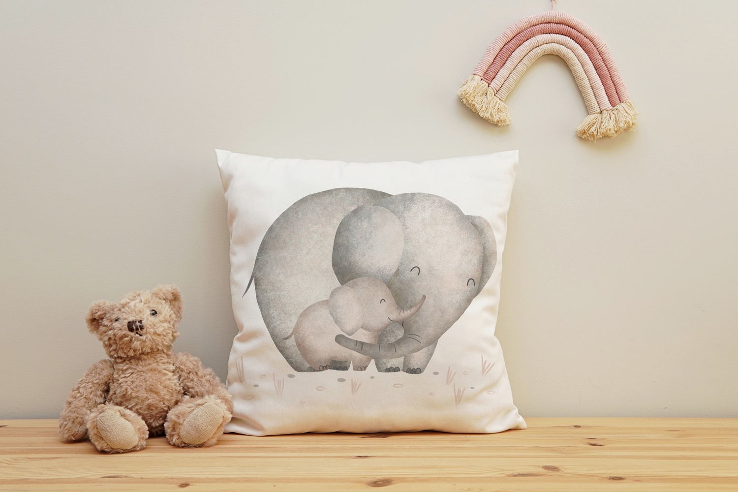 queence Dekokissen »Großer Elefant & kleiner Elefant«, Kissenhülle mit HD Premium Druck, geruchsneutral, 40x40cm