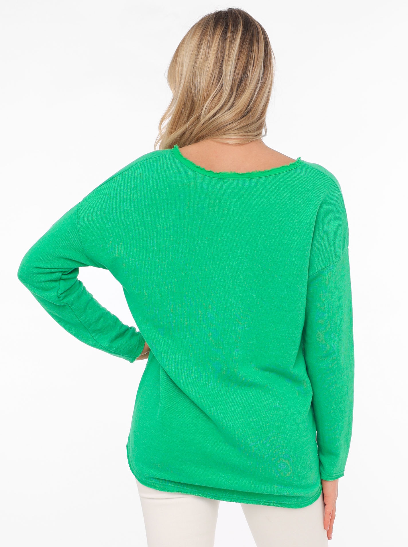 Zwillingsherz Sweatshirt »"Positive Mind"«, ausgefranster V-Ausschnitt, Used Look, Langarm, Schriftzug