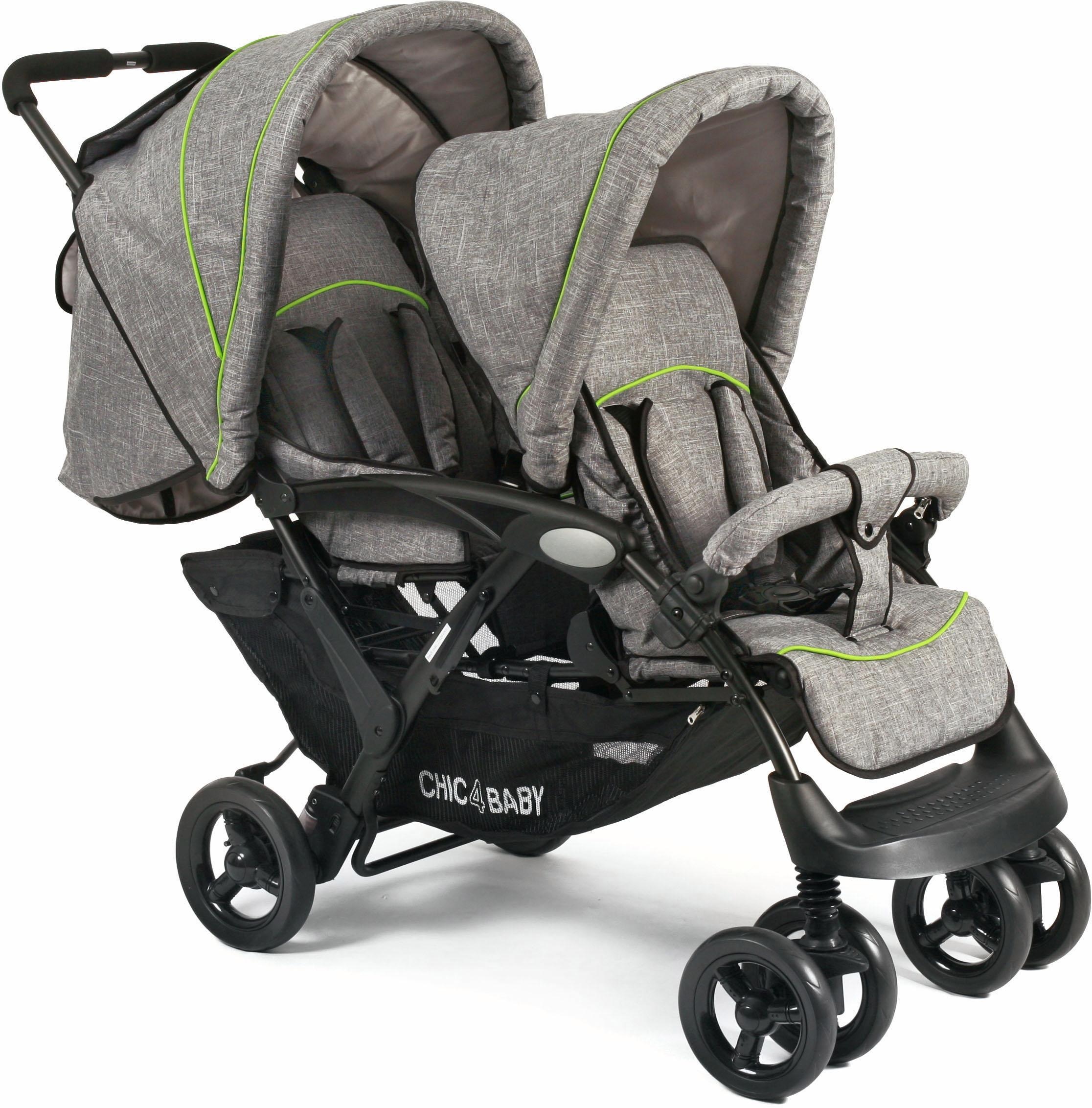 CHIC4BABY Geschwisterwagen »Duo, jeans grey«, mit herausnehmbarer Tragetasche; Kinderwagen