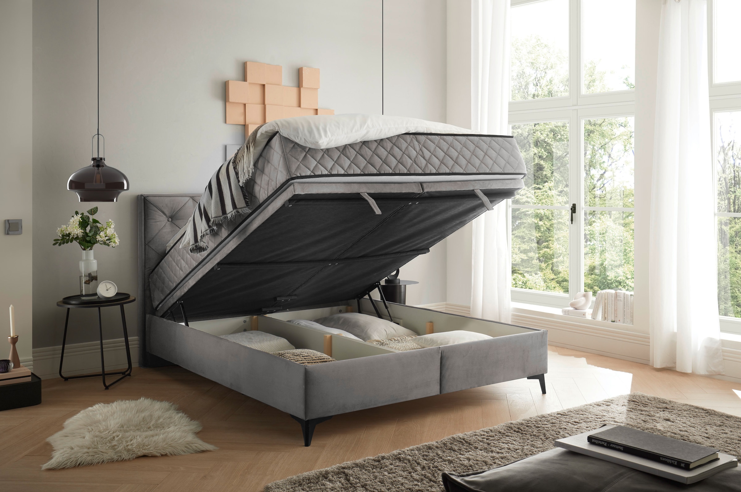ED EXCITING DESIGN Boxbett »Monroe inkl. Bettkasten, erhältlich in den Breiten 160cm & 180cm«, Duo-Matratze - feste Seite mit Kokosmatte