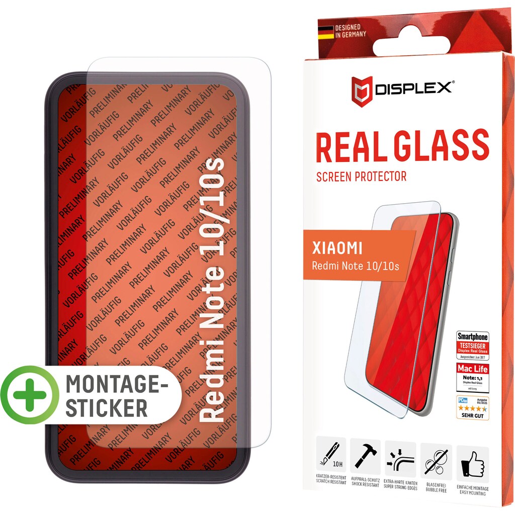 Displex Displayschutzglas »DISPLEX Real Glass Panzerglas für Xiaomi Redmi Note 10/10S (6,4")«, für Xiaomi Redmi Note 10/10S, (1 St.)