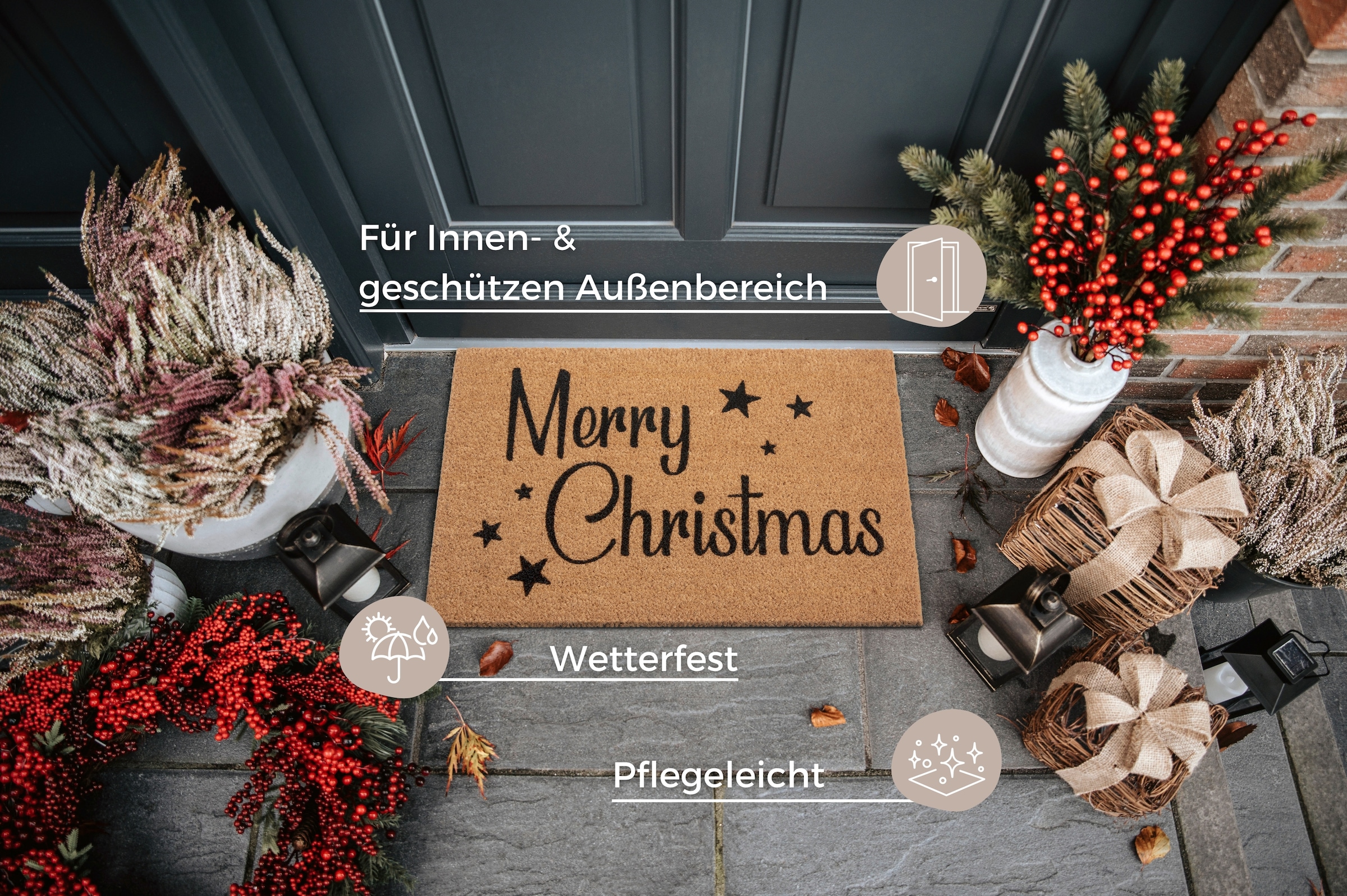 HANSE Home Fußmatte »Kokos Christmas Stars«, rechteckig, 15 mm Höhe, Weihnachten, Schmutzfangmatte, Outdoor, Rutschfest, Innen, Kokosmatte