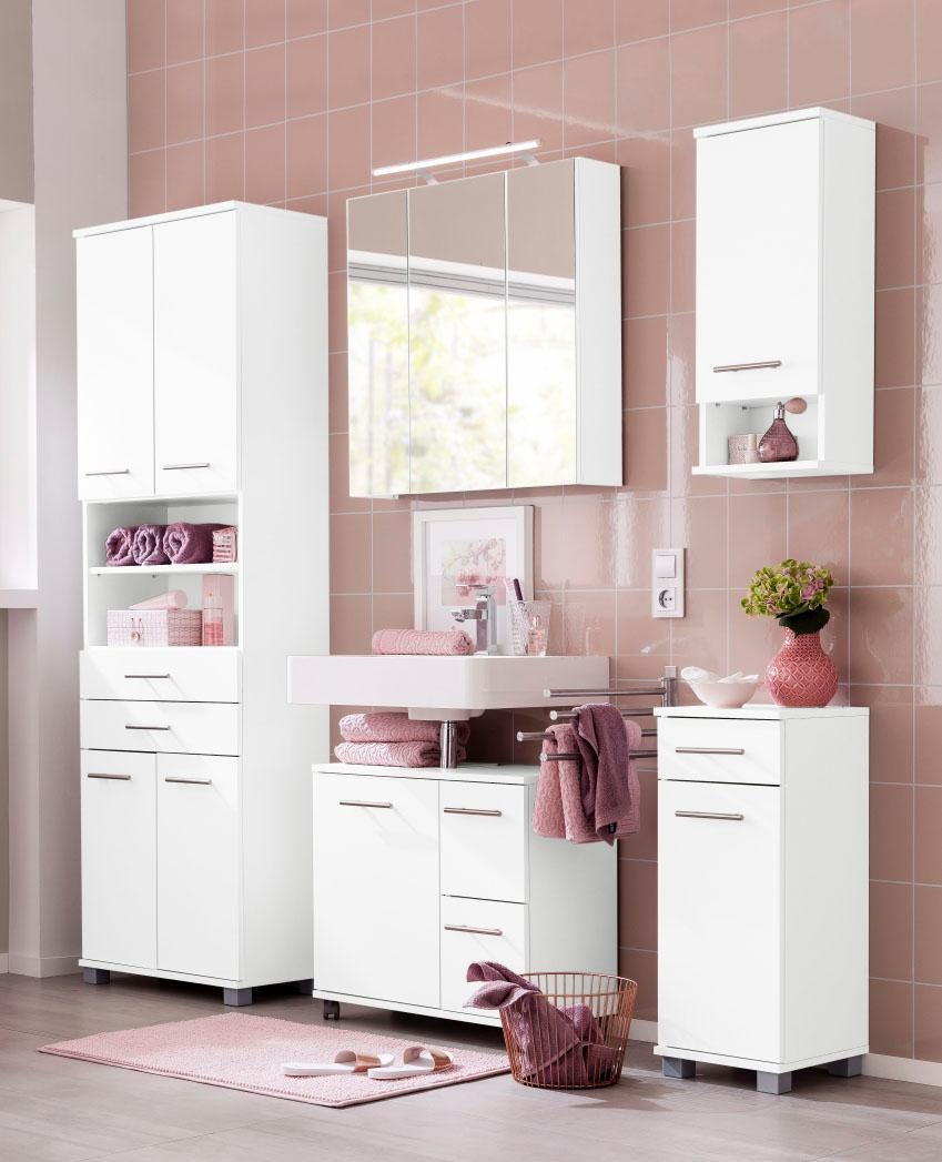 Schildmeyer Spiegelschrank »Dorina, mit höhenverstellbaren Glasböden made in Germany«, Breite 70 cm, 3-türig, LED-Beleuchtung, Schalter-/Steckdosenbox