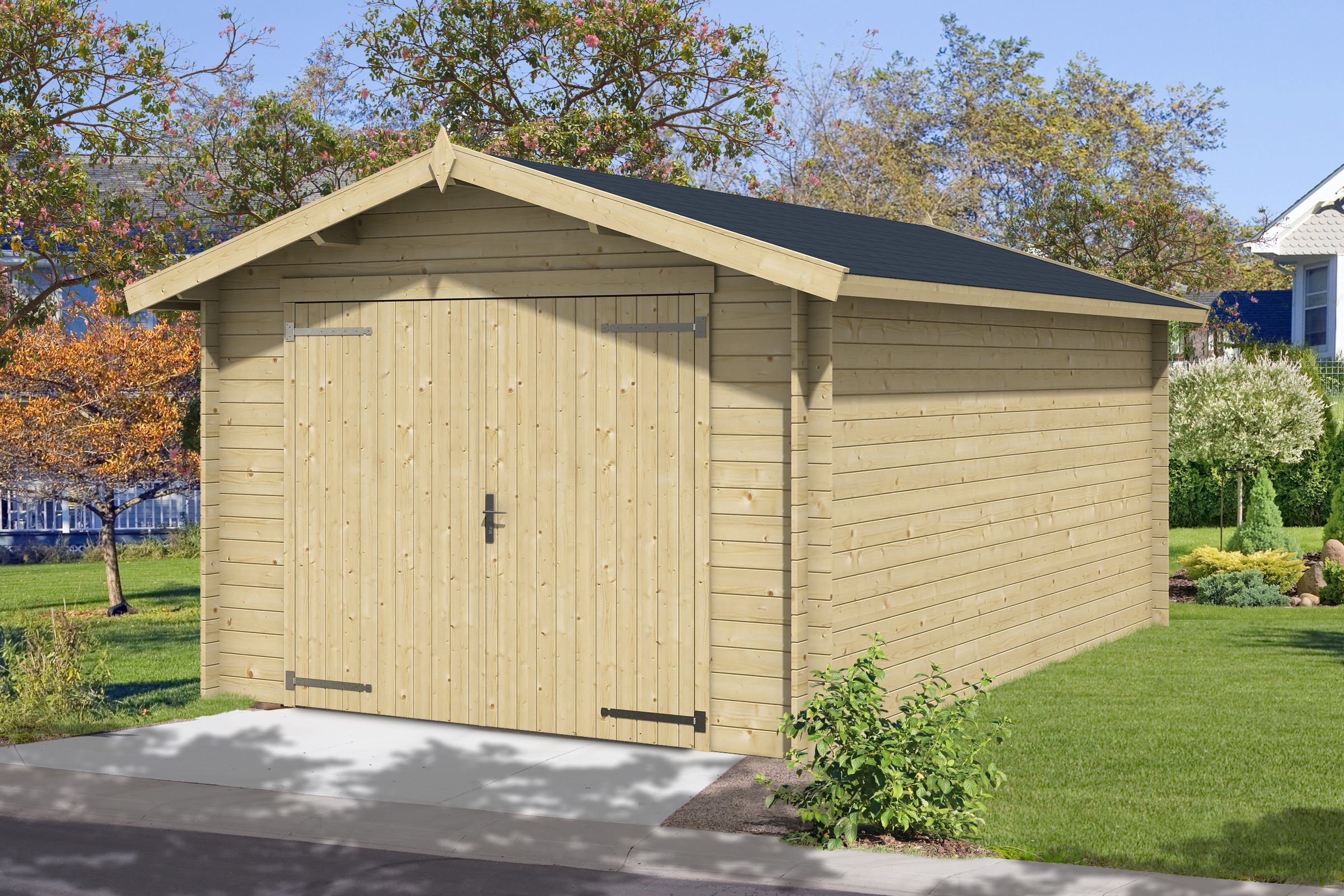 Nordic Holz Einzelcarport »MAURITIUS 34« Massivholz 229 cm Natur breites Vollholz-Garagentor