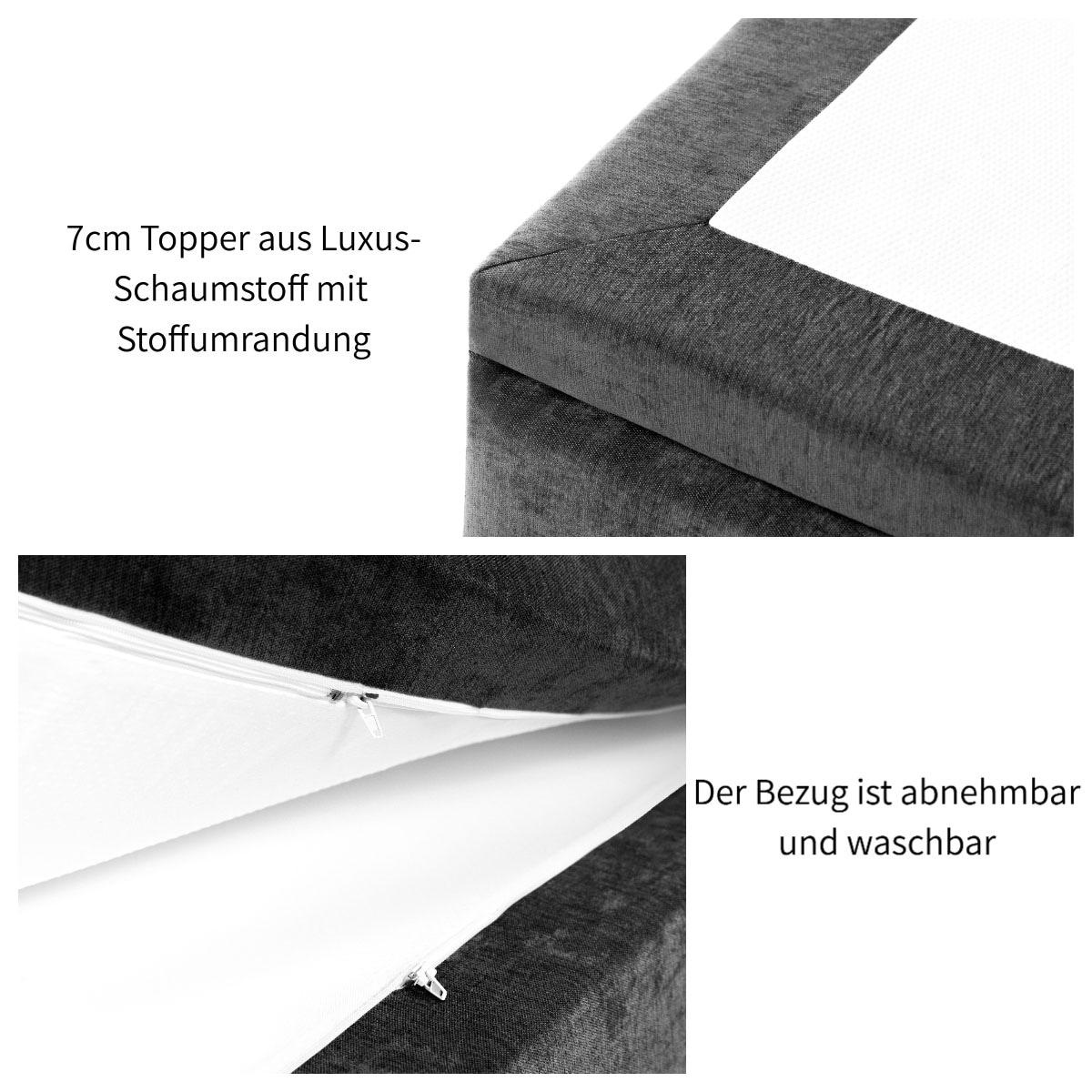 OTTO home Boxspringbett »VIVIANNE in den Breiten 140 & 180cm erhältlich, inkl. 7cm Luxus-Topper« erhältlich in den Farben anthrazit und beige