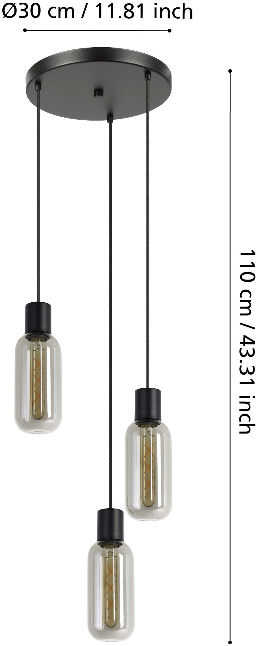 EGLO Hängeleuchte »MAIONE Pendellampe - Stahl - E27 - 3X4W - IP20« E27 1 Stk. Hängelampe, Deckenlampe, Wohnzimmer, Esszimmer, H110 x Ø30 cm