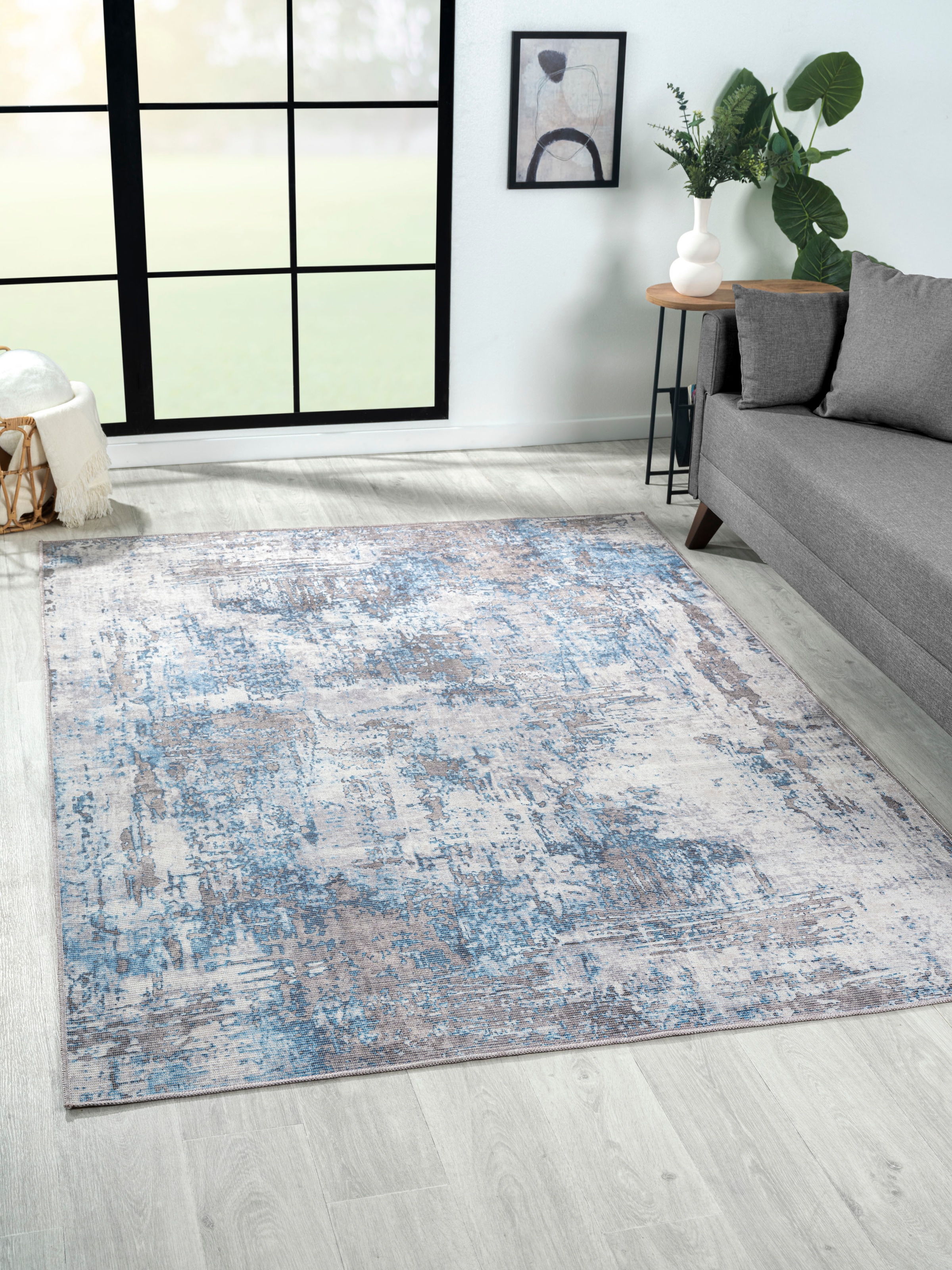 Myflair Möbel & Accessoires, Outdoorteppich »Avery« rechteckig 10 mm Höhe Kurzflor, modernes Design, waschbar, In- und Outdoor geeignet, grau/blau, 