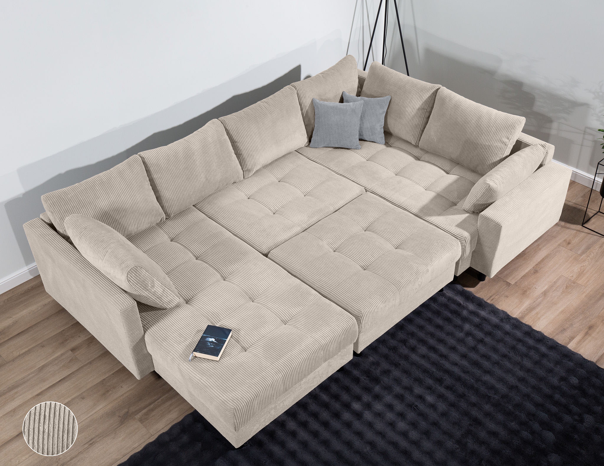 COLLECTION AB Wohnlandschaft »Toni U-Form mit Armlehne« inkl. Hocker und Zierkissen in abgesetzter Farbe, mit Bonnelfederkern