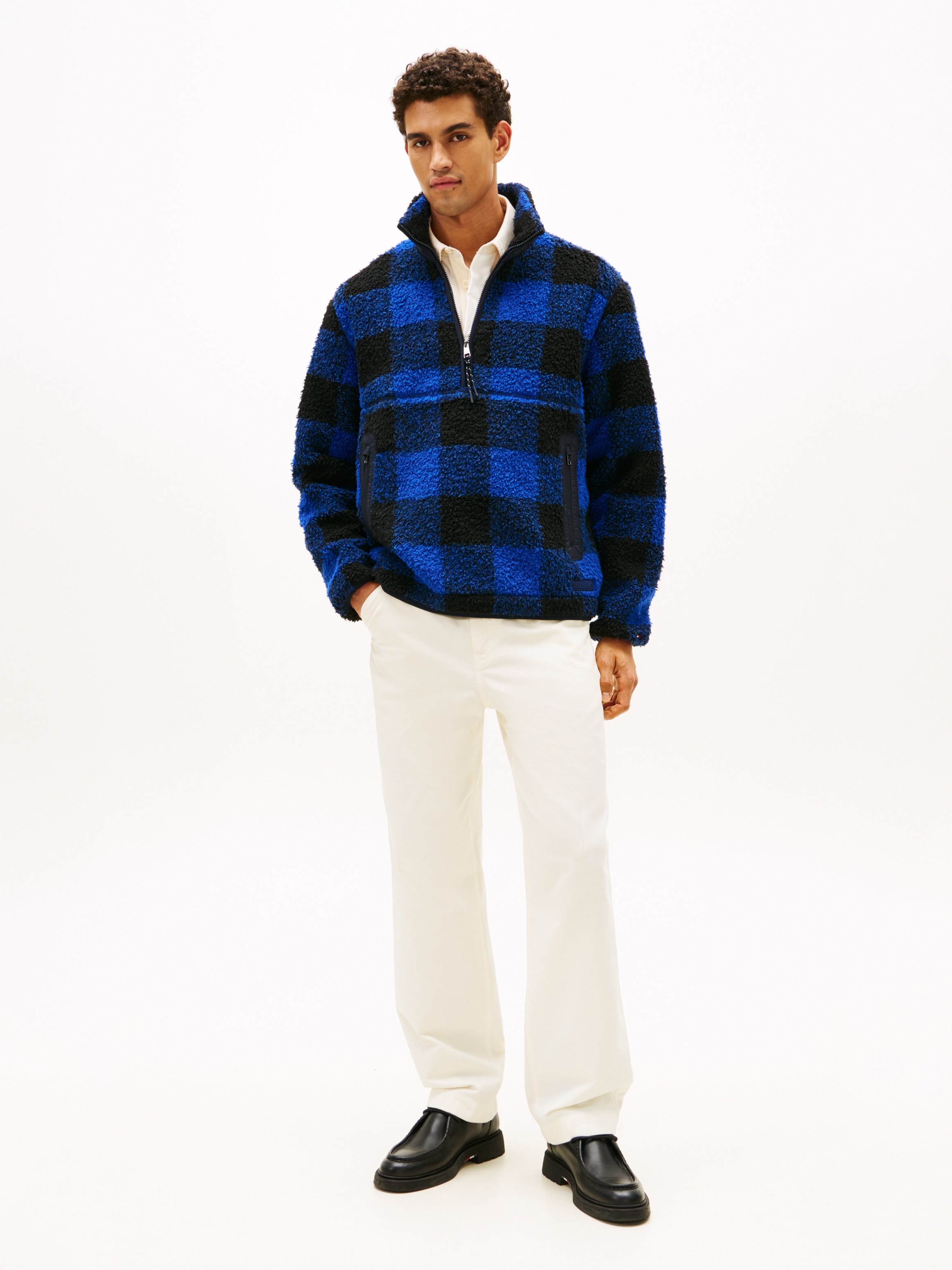 Tommy Hilfiger Fleecepullover »TEDDY FLEECE CHECK PULL OVER«, Regular fit mit Rundhalsausschnitt