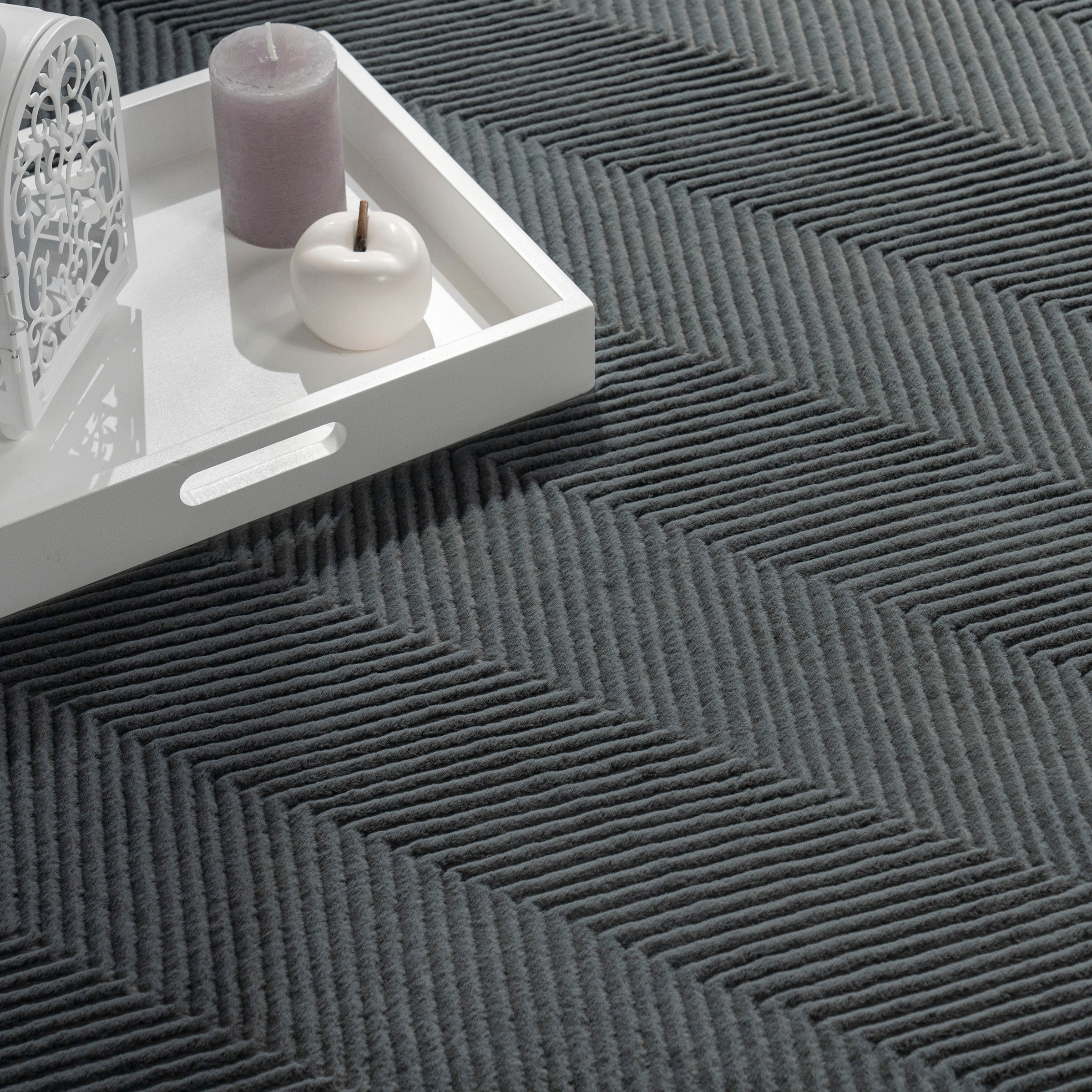 Paco Home Teppich »Haarlem 941«, rechteckig, 17 mm Höhe, Kurzflor, Uni Farben, Hoch-Tief Effekt, geometrisch, weich & kuschelig