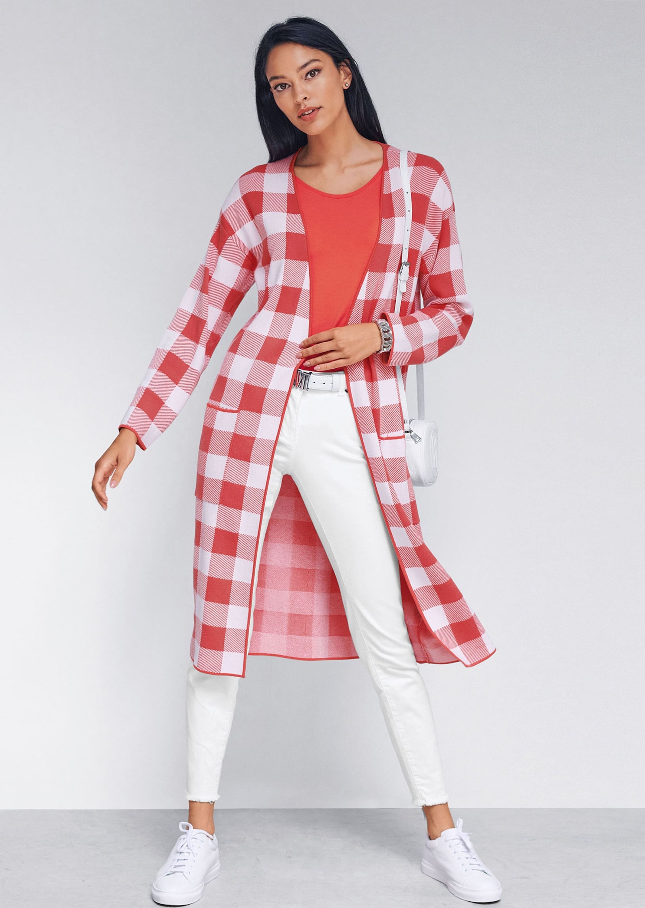 MADELEINE Langmantel »Mantel Verschlussloser Strickmantel in Karo-Jacquard«