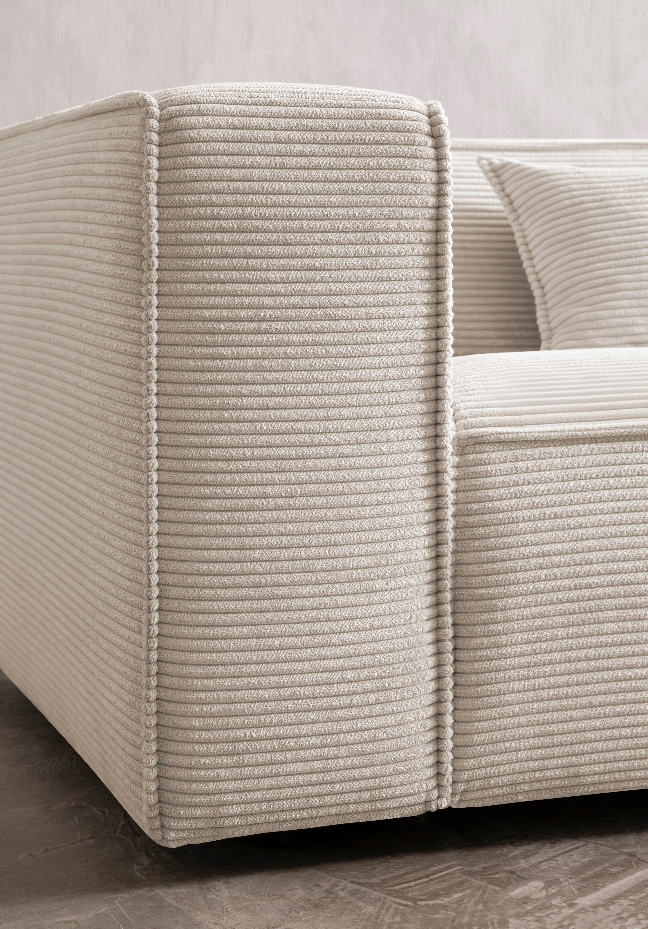 LeGer Home by Lena Gercke 3-Sitzer »PIARA, Couch mit Kedernaht, Sofa in Cord oder Leinenoptik«, schwarze Füße, bequemer Sitzkomfort