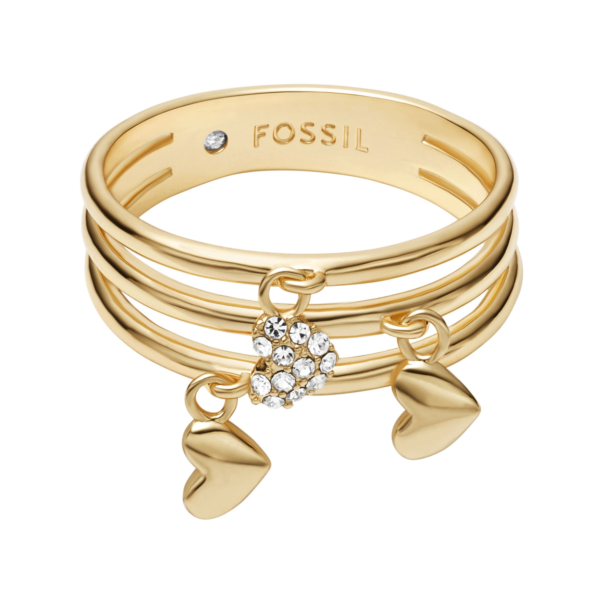 Fossil Fingerring »Schmuck Geschenk Metall SUTTON Herzen« mit Glasstein