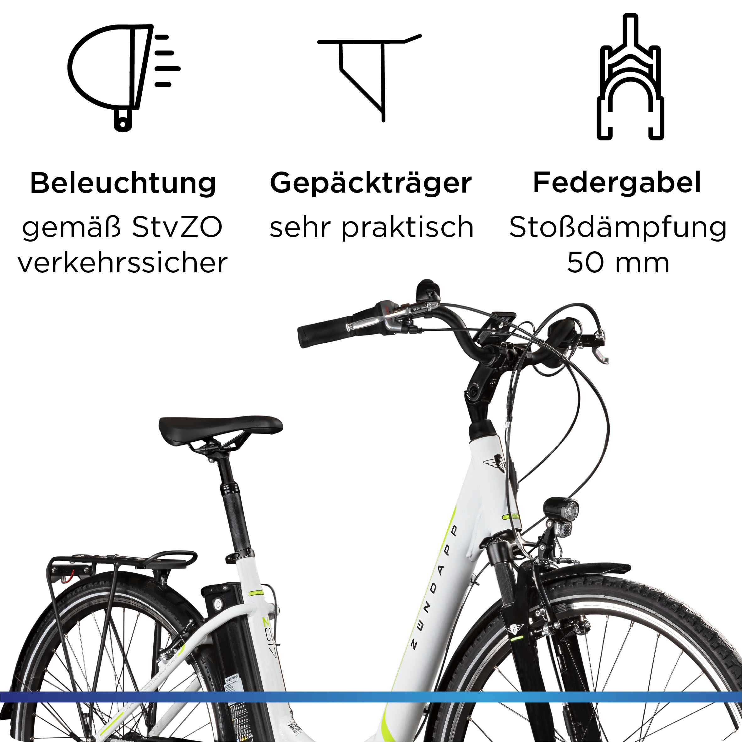 Zündapp »Z517« 7 Gang Shimano Nabenschaltung Frontmotor 250 W mit großem Frontkorb,  Pedelec, Elektrofahrrad für Damen u. Herren