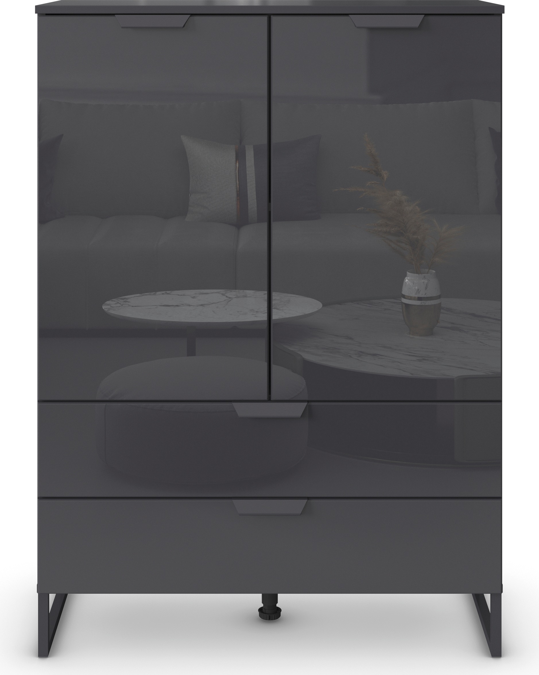 rauch Hochkommode »Modern by Aditio«, mit Glasfront und Kufenfuß, 2 Schubladen mit Softclose-Funktion