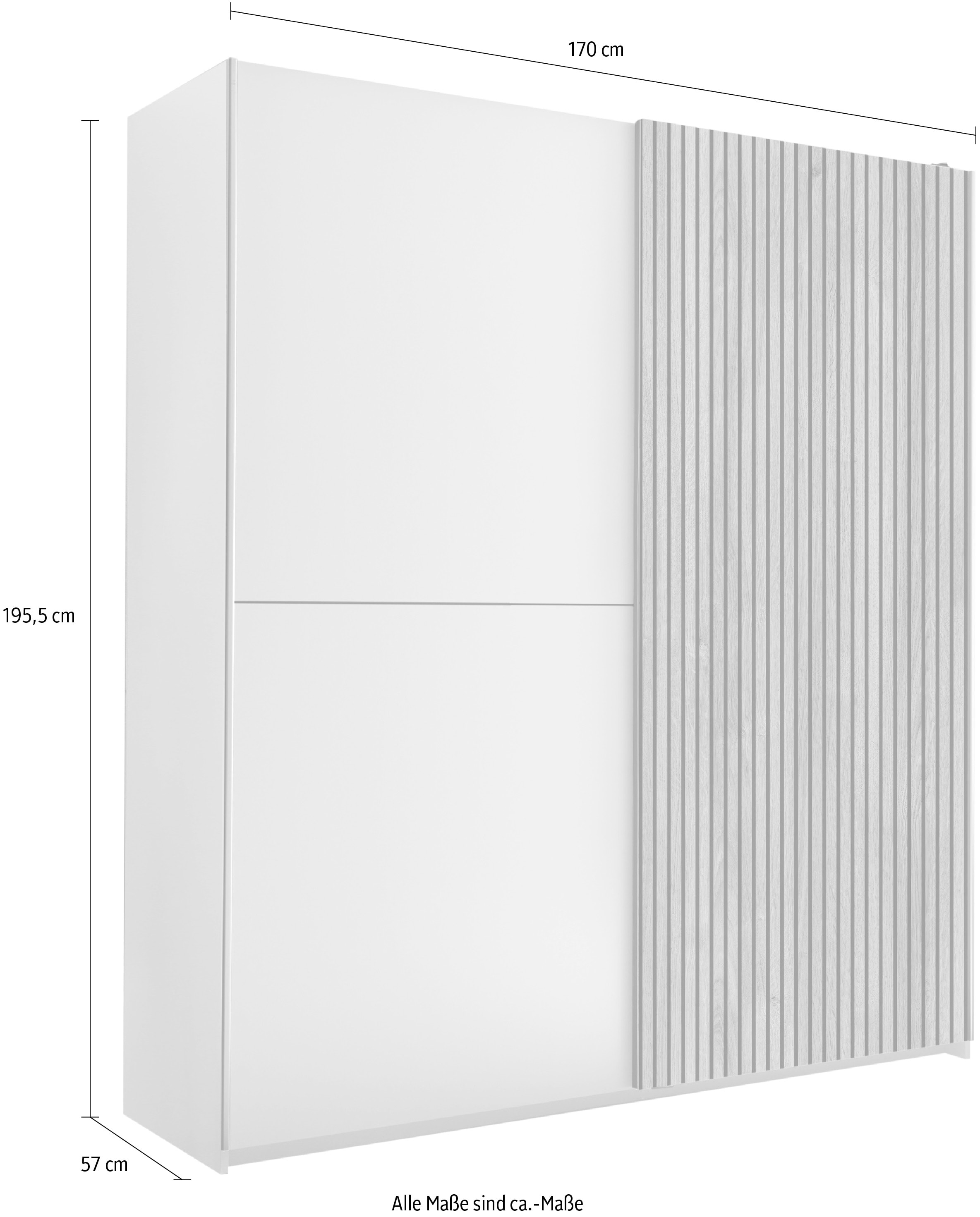 Schlafkontor Schwebetürenschrank »Berno Kleiderschrank mit Schiebetüren und Spiegelfront«, Rillenoptik & Graphitabsetzung