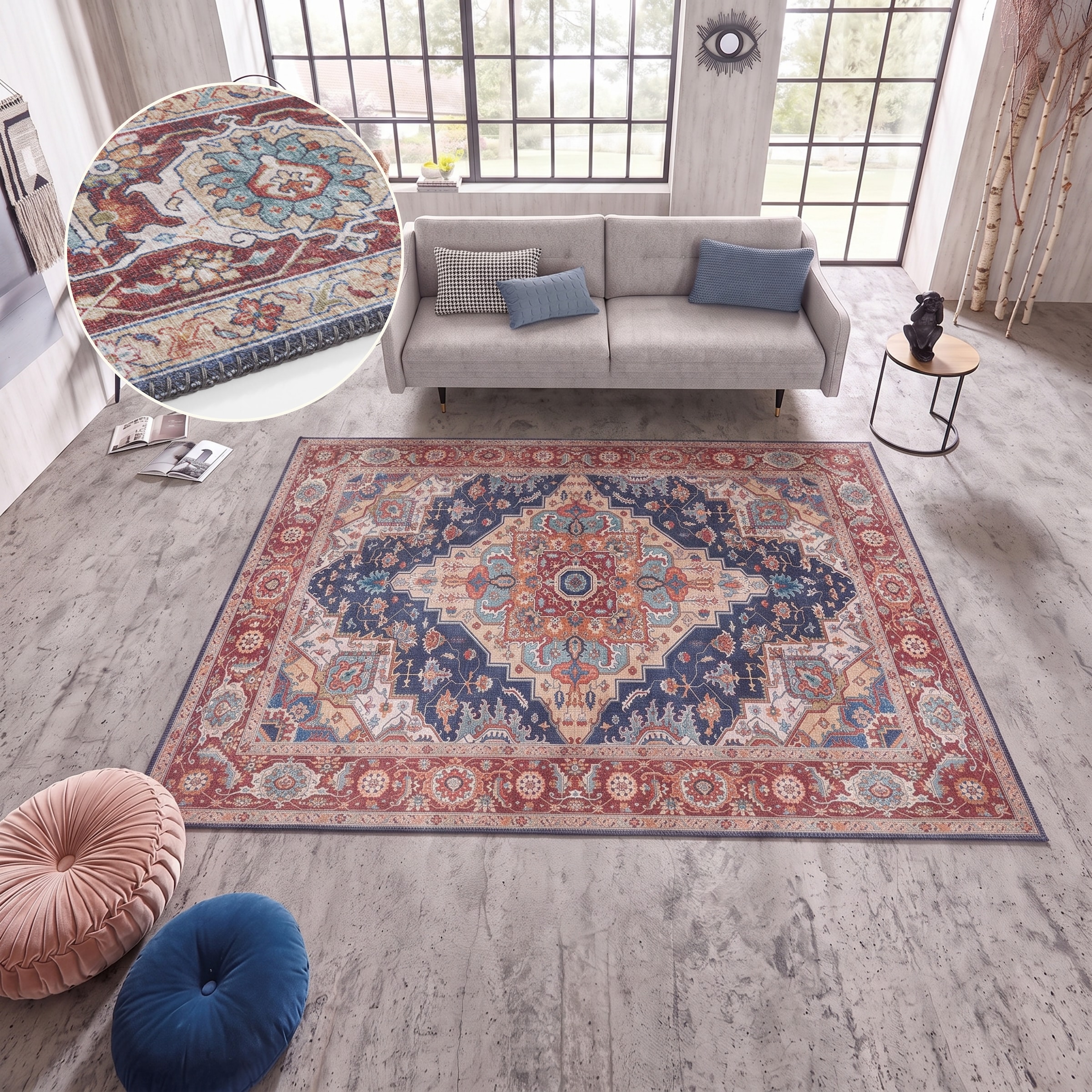 THE RUGS Oriental Sylla Rug Polyester Vintage Flatweave - Soft Durable Floral | Size: 80cm x 150cm