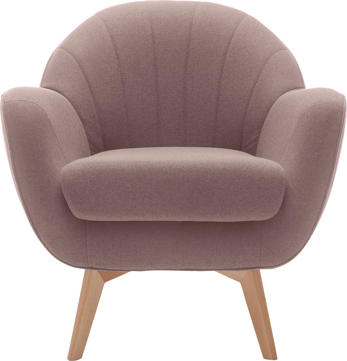 TRENDMANUFAKTUR Sessel »Fuelta, Loungesessel, organische Formensprache, bequem, Solitärsessel«, mit auffälligem Nahtbild und schönen Füßen aus Holz