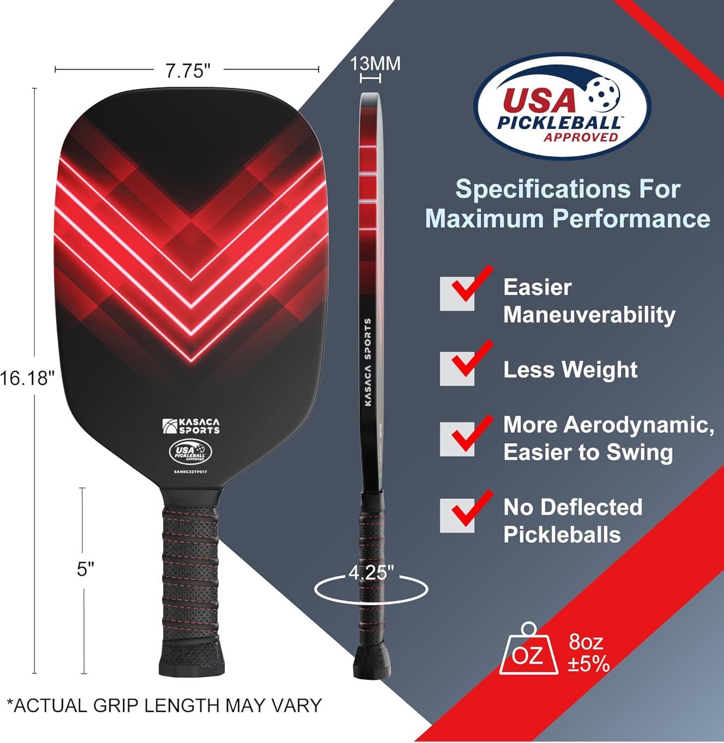 KASACA Pickleballschläger »Pickleball-Schläger Aero Spike Carbon«, (Set, 2 tlg., Schläger & Schutzhülle)