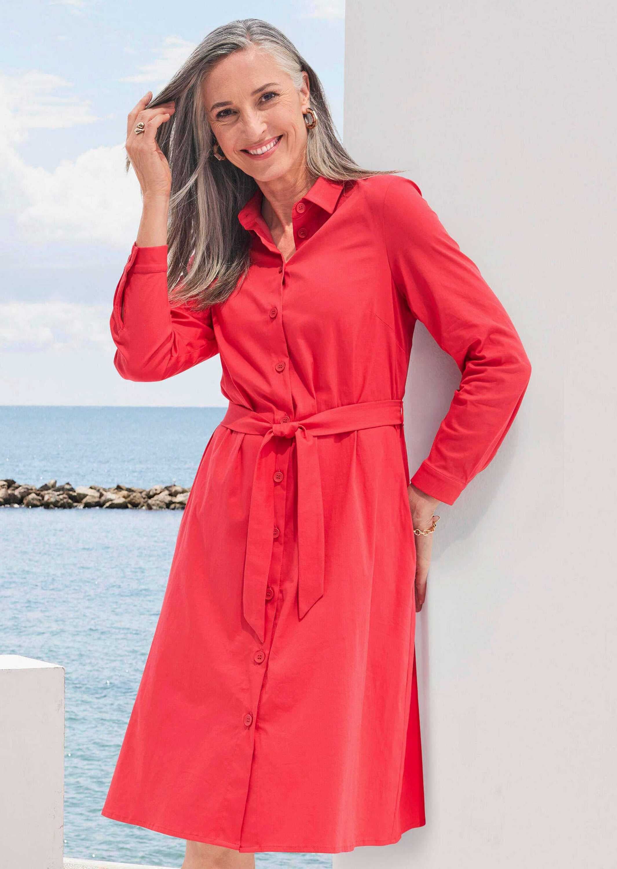 GOLDNER Sommerkleid »Kurzgröße Elegantes Hemdblusenkleid mit Bindegürtel«