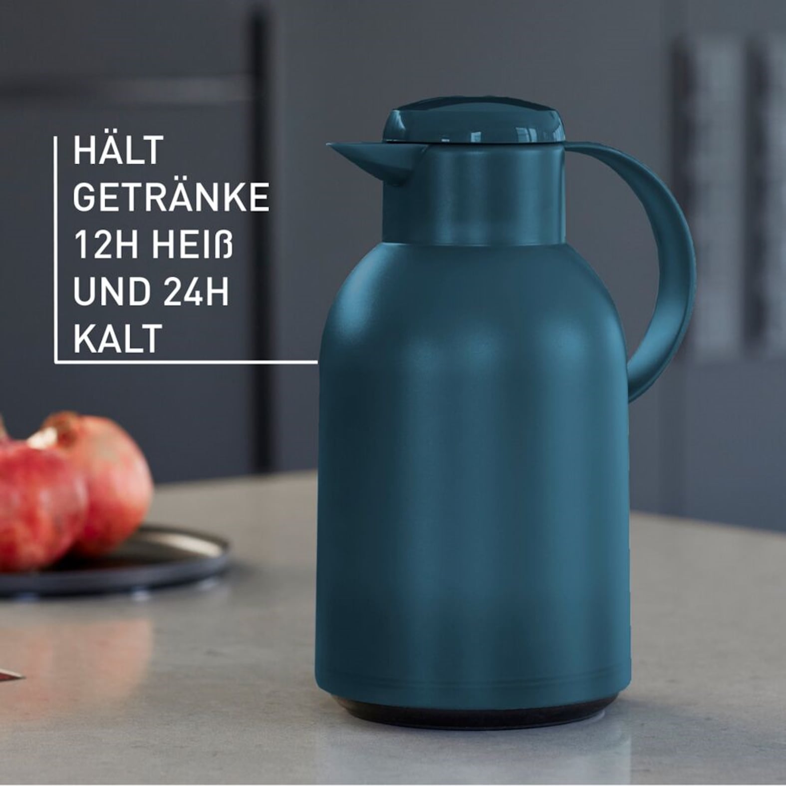 Emsa Isolierkanne »Samba«, 1,5 l, XXL-Modell, zeitloses Design, einfacher Knopfdruck, 24h kalt, 12h warm