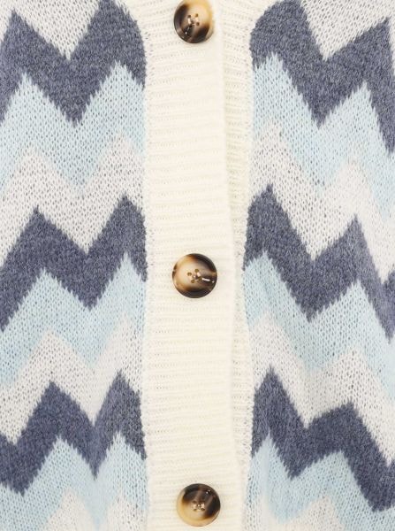 Zwillingsherz Strickjacke, Langarm, Zick-Zack-Muster, Knopfleiste, tiefer V-Ausschnitt