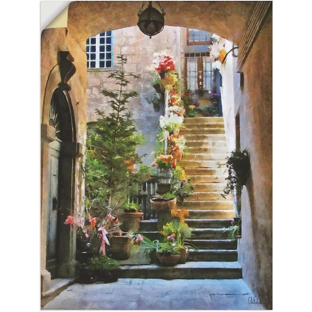 Artland Wandbild »Treppe mit Blumen«, Elemente der Architektur, (1 St.),  als Alubild, Leinwandbild, Wandaufkleber oder Poster in versch. Größen auf  Raten kaufen