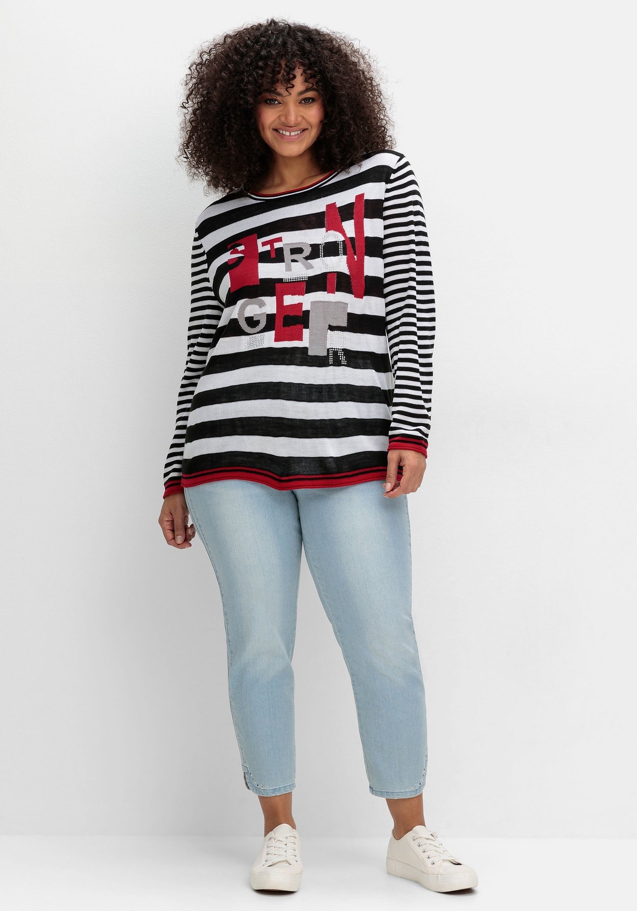 Sheego Rundhalspullover »Pullover mit Ringeln und Glitzerdetails«