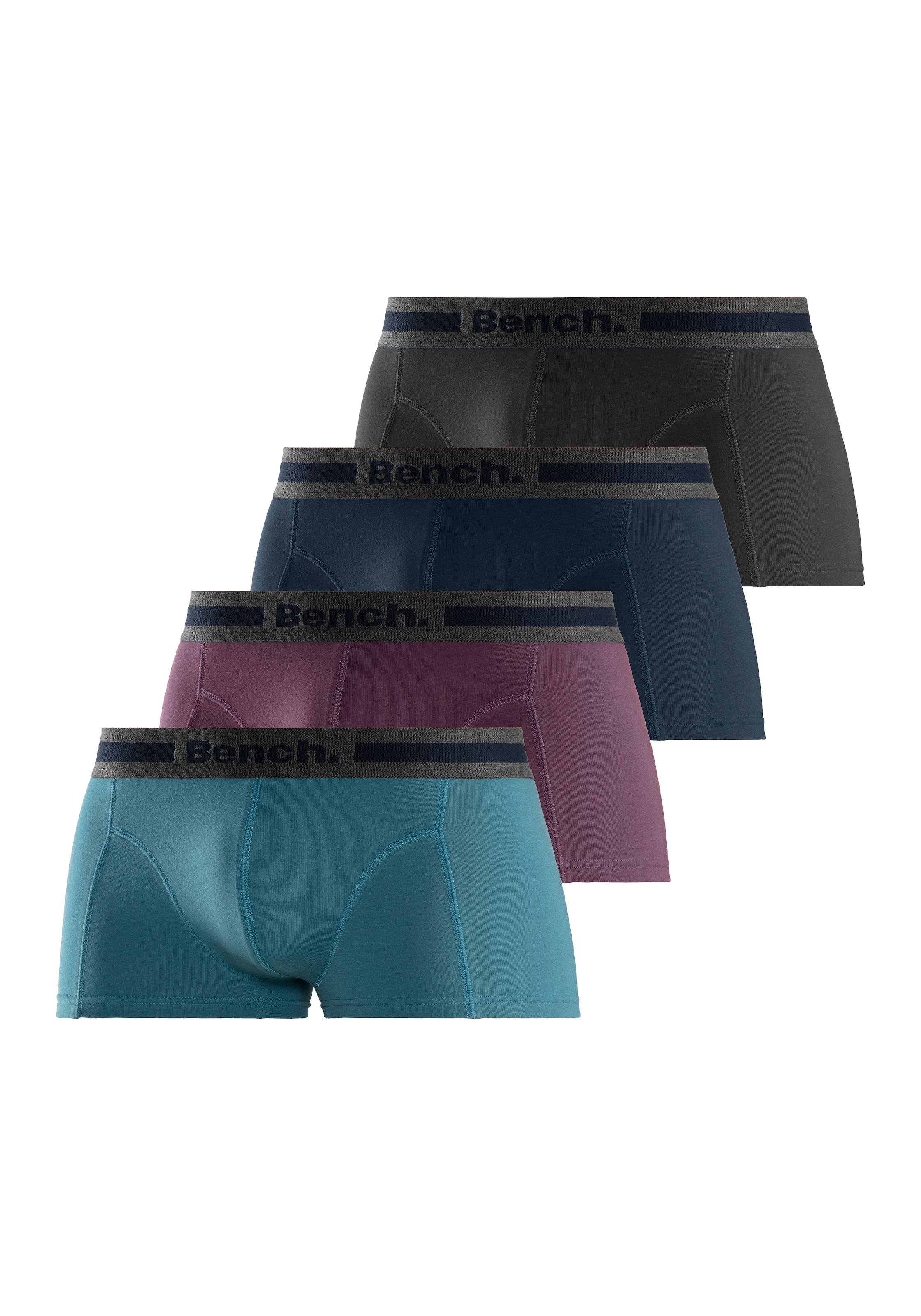 Bench. Boxershorts, (Packung, 4 St.), in Hipster-Form mit Overlock-Nähten vorn